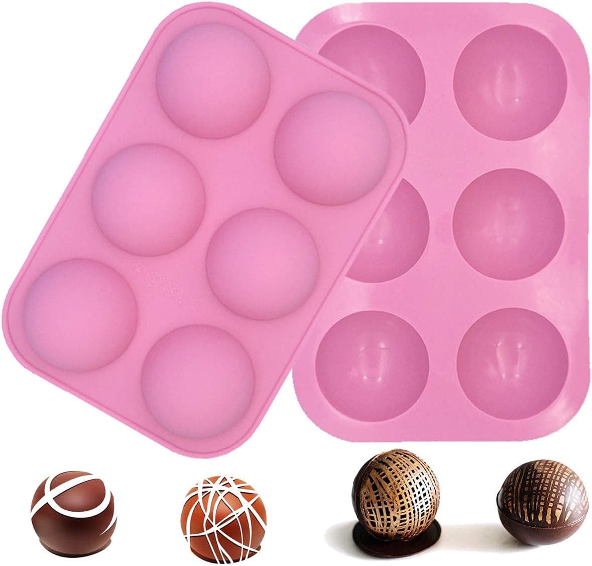 6-hole silicone baking mold, silicone molds for baking 3D hemispherical mold for chocolate, cake, jelly, pudding, handmade soap, silicone molds, kitchen tools (2 Pack) (Pink)