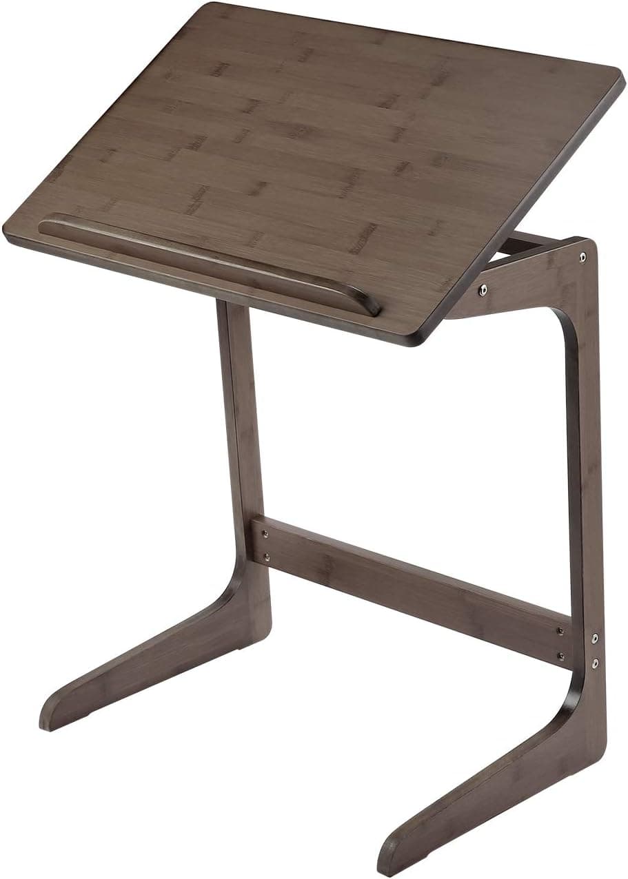 Nnewvante Sofa Table TV Tray, Couch Sofa End Table Laptop Desk Bamboo Coffee Side Table Snack Tray for Eating Writing Reading Living Room Home Decor Adjustable Tilt Top 【5 Slots】-Walnut