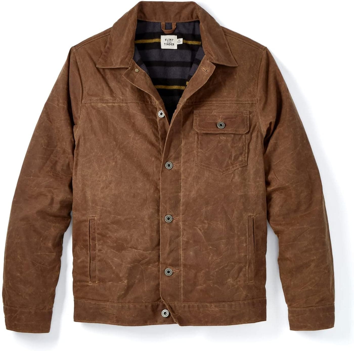 Huckberry Flint and Tinder Men's Flannel-Lined Waxed Trucker Jacket, Water & Weather Resistant