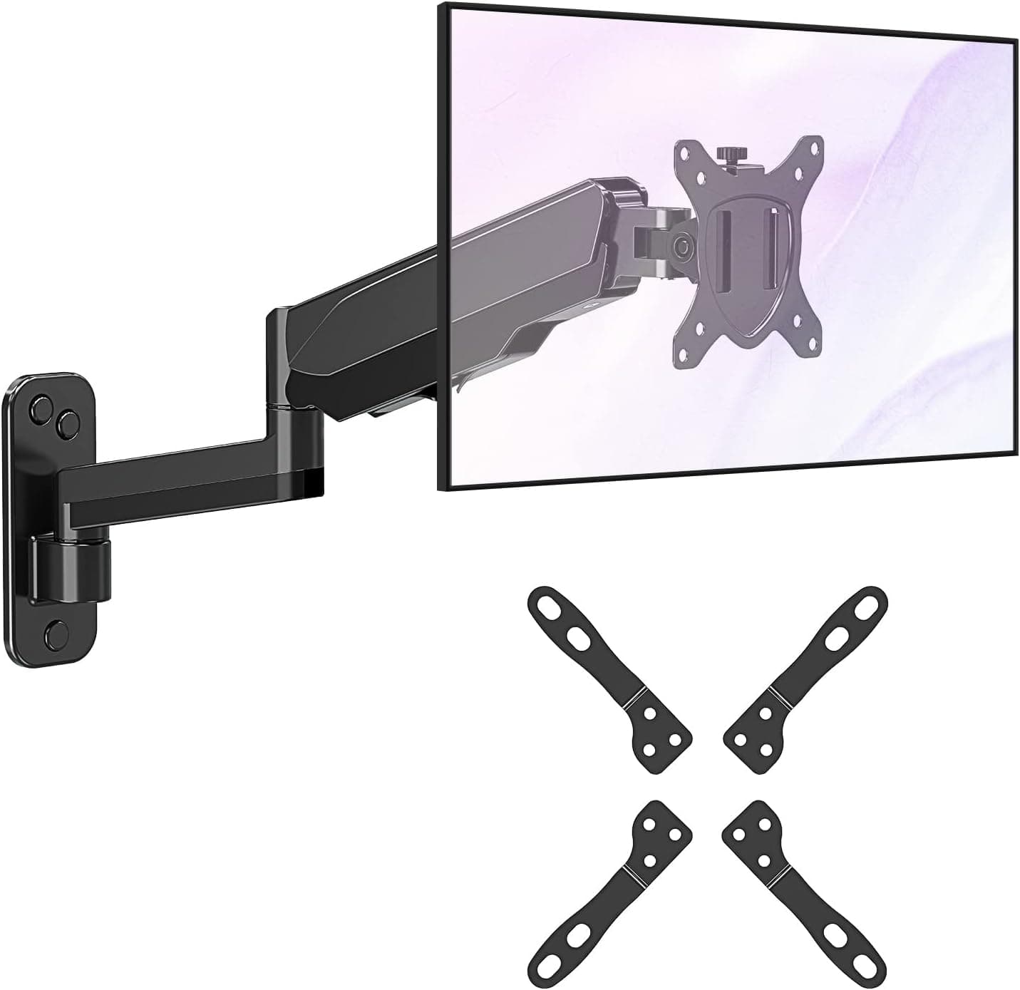 Emounter Monitor Wall Mount, Gas Spring Monitor Arm for 17-42" Computer Screens with VESA Extension Kits, Ultrawide Monitor Mount Holds up to 26.5 lbs, Full Motion Adjustable Wall VESA Mount up to 200