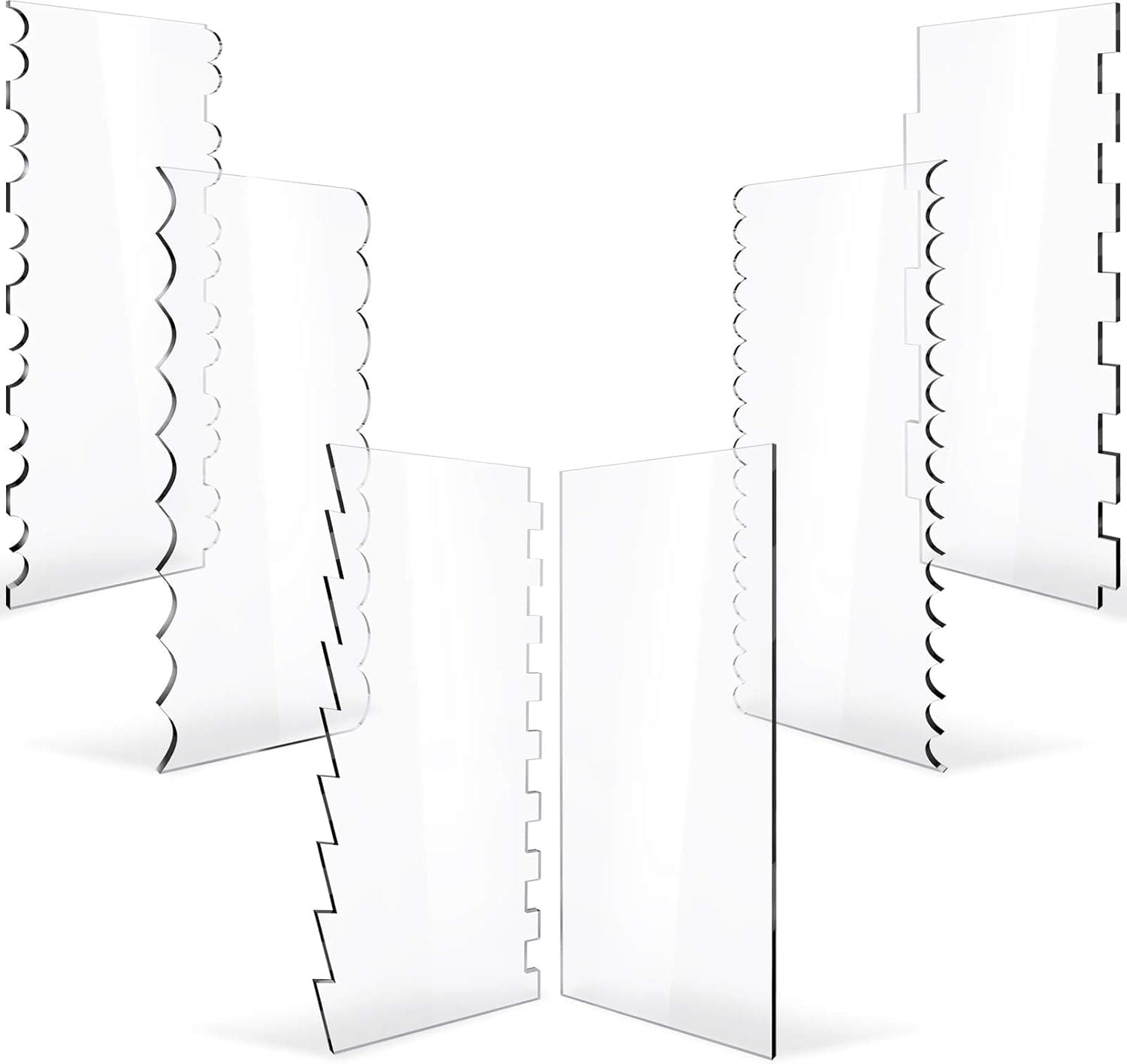 6 Pieces Acrylic Cake Scraper Decorating Contour Comb Cake Edge Smoother Tool Pastry Cutter Kitchen Baking Tools in 11 Patterns for Different Shapes of Cake Edges (Transparent)