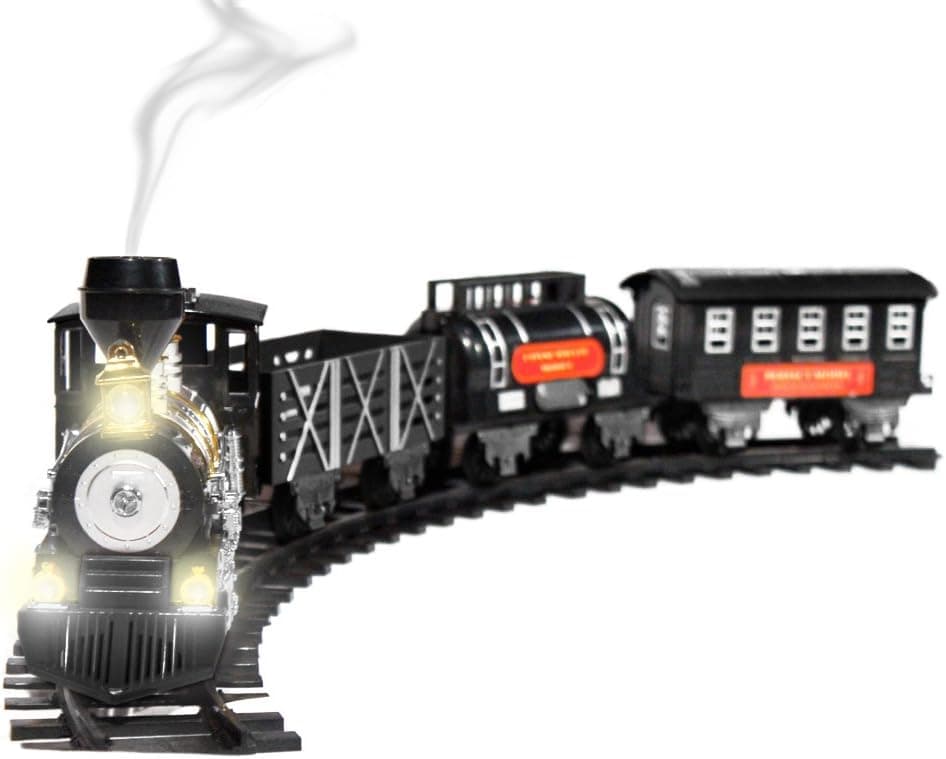 Kid Fun 1:48 Large Scale Kids Toy Train Set with Lights Sounds Real Smoke, Black