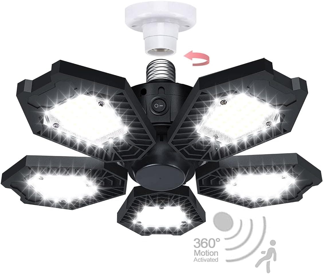 Motion Sensor Garage Light, 150W Deformable LED Garage Light, Super Bright 15000LM Garage Lights with Motion, Ultra Bright Garage Lights Motion Activated LED Shop Light for Garage, Workshop, Basement