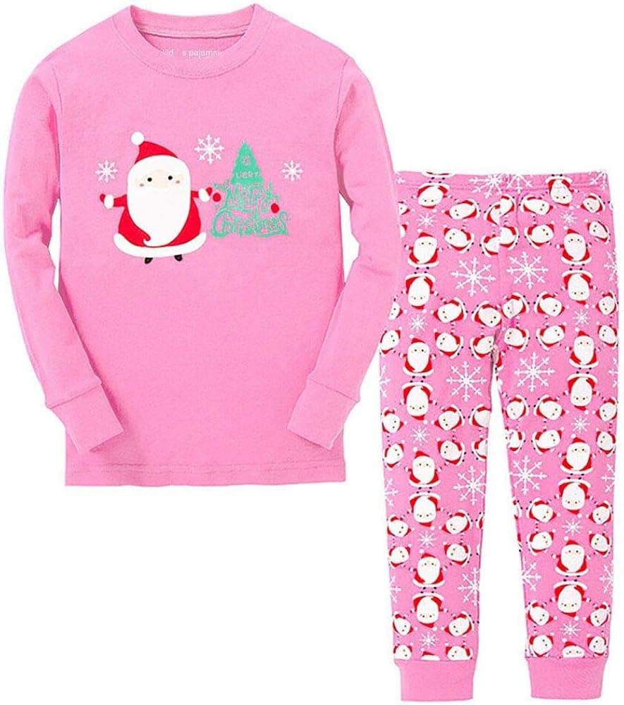 Girls Christmas Pajamas Toddler Boy Kids Holiday Pajamas Set Tphon Santa PJS Winter Sleepwear Children Clothes(Size 2T-12Y)