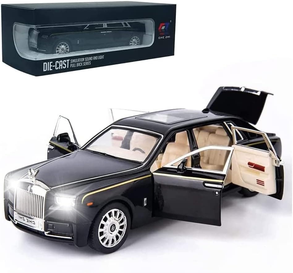 EROCK Exquisite car Model 1/24 Rolls-Royce Phantom Model Car,Zinc Alloy Pull Back Toy car with Sound and Light for Kids Boy Girl Gift. (Black)