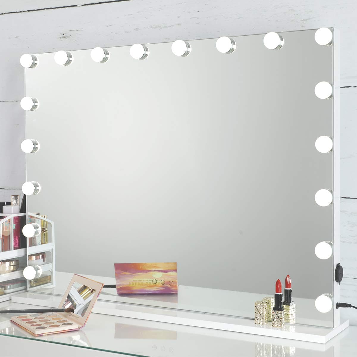 SHOWTIMEZ Vanity Mirror with Lights, Large Wall-Mounted or Tabletop Makeup Mirror with Touch Screen Dimmer, USB Port and 18 LED Blubs, W31.5 x H23.6 inch