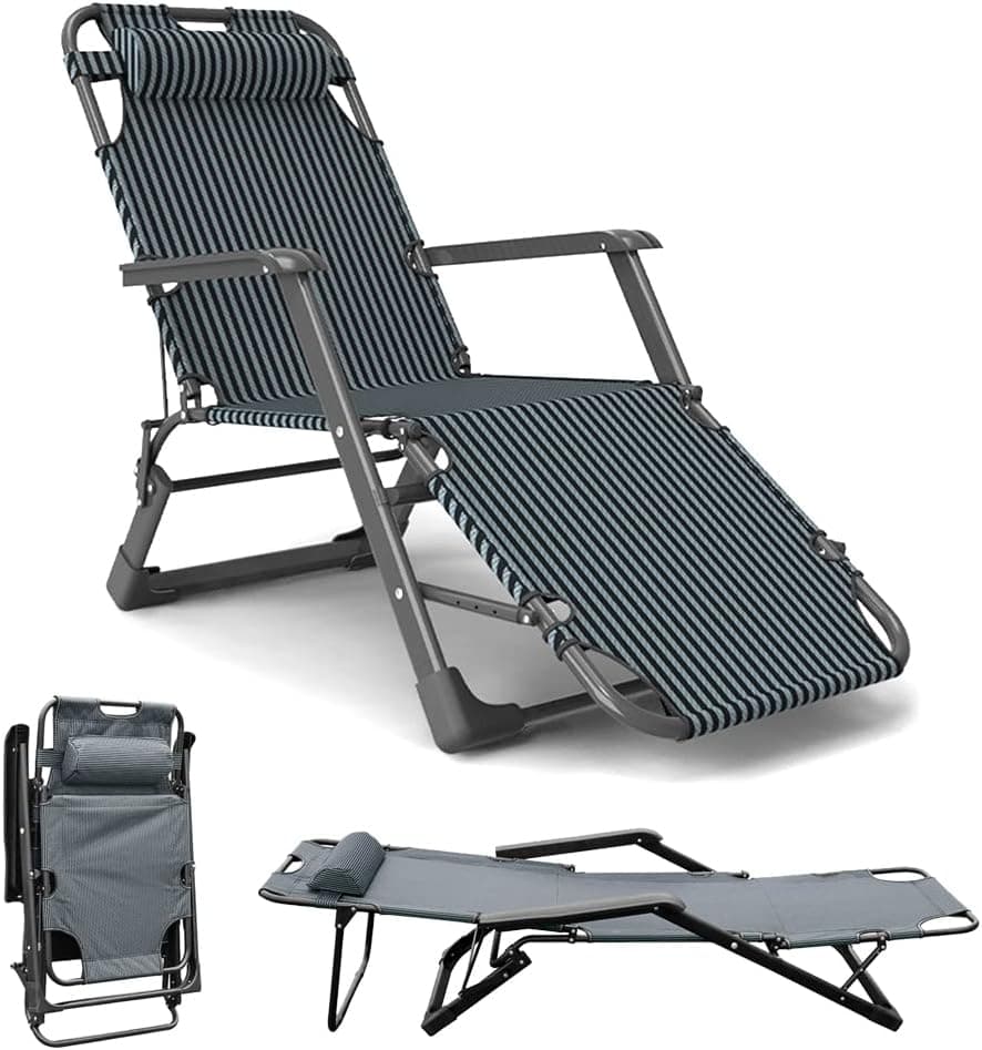 DricRoda Camping Cots, Folding Cots Bed and Chaise, Beach Lounge Chair with Pillow for Road Trip, Camping Outdoor Lawn Pool Balcony Sun Sunbathing Cot