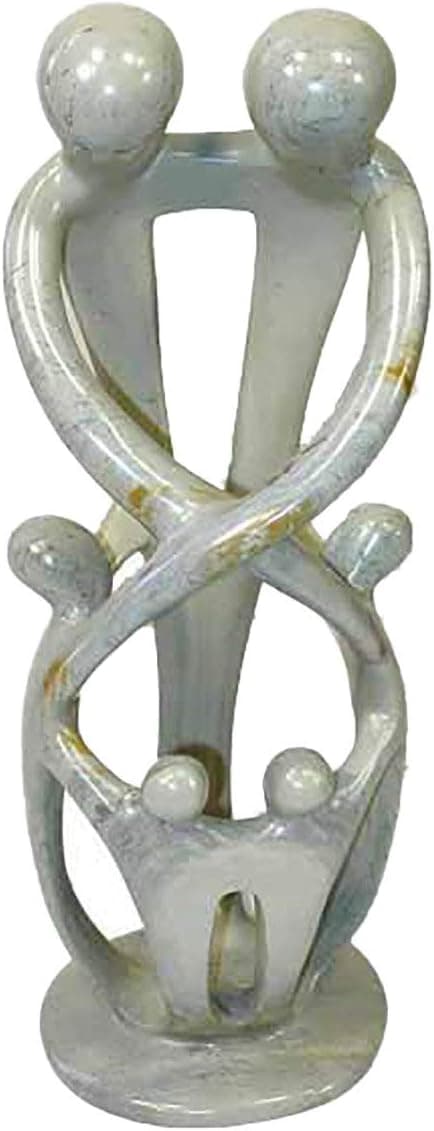 Zawadee Natural 10-inch Tall Soapstone Family Sculpture 2 Parents 4 Children