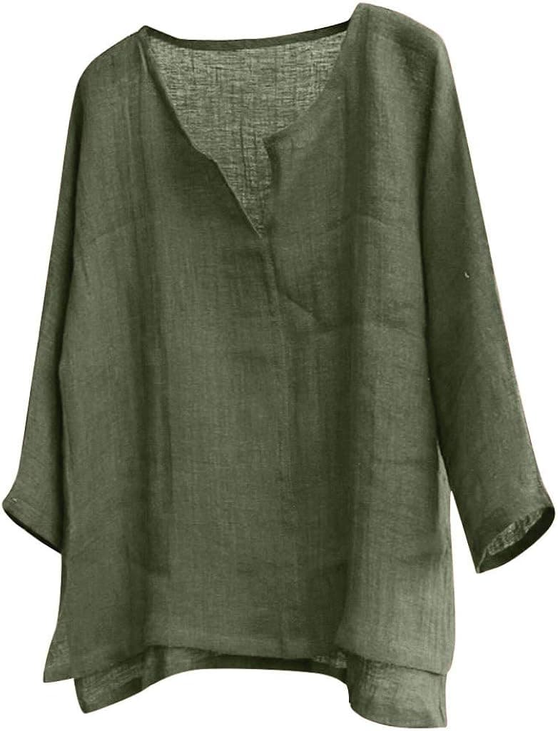 Mens Summer Baggy Cotton Linen Henley Shirts Casual Loose Beach Yoga Tops Solid Plus Size Long Sleeve T-Shirt Tees