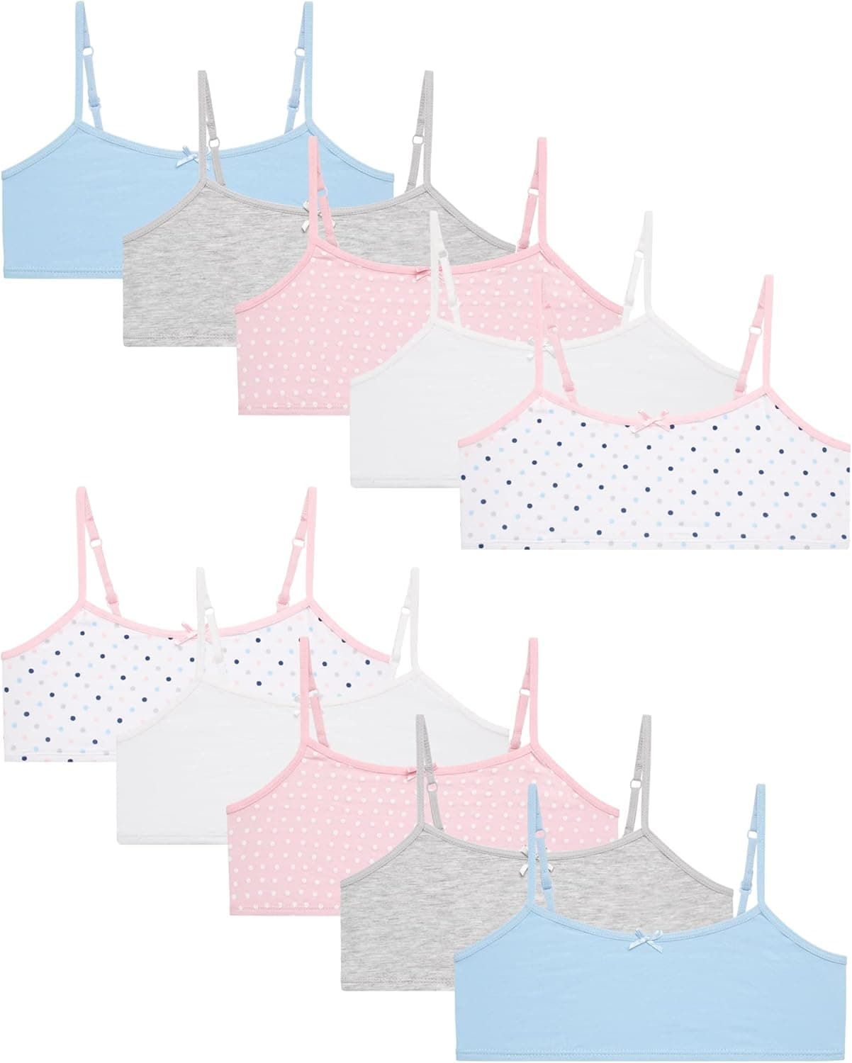 Rene Rofe Girls' Joelle Training Bra – 10 Pack Stretch Cotton Cami Bralette (7-14)