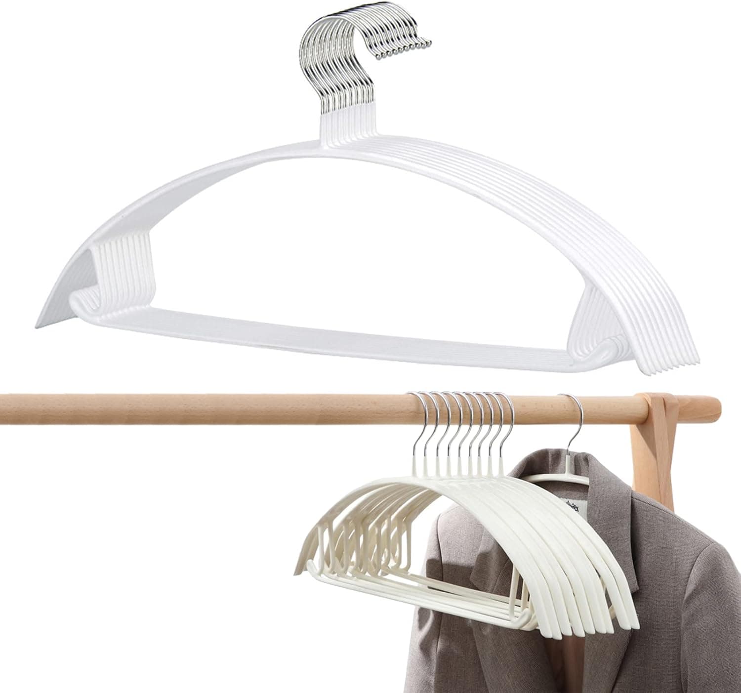 YQMY Standard Hangers Clothes Hanger,No Bump Hangers Rubber Coated Contour Metal Hanger, Sweater Hanger,Coat Jacket Hangers,Suit Hanger,Ultra Thin Space Saving T-Shirt Hanger (White,Heavy Duty 10)