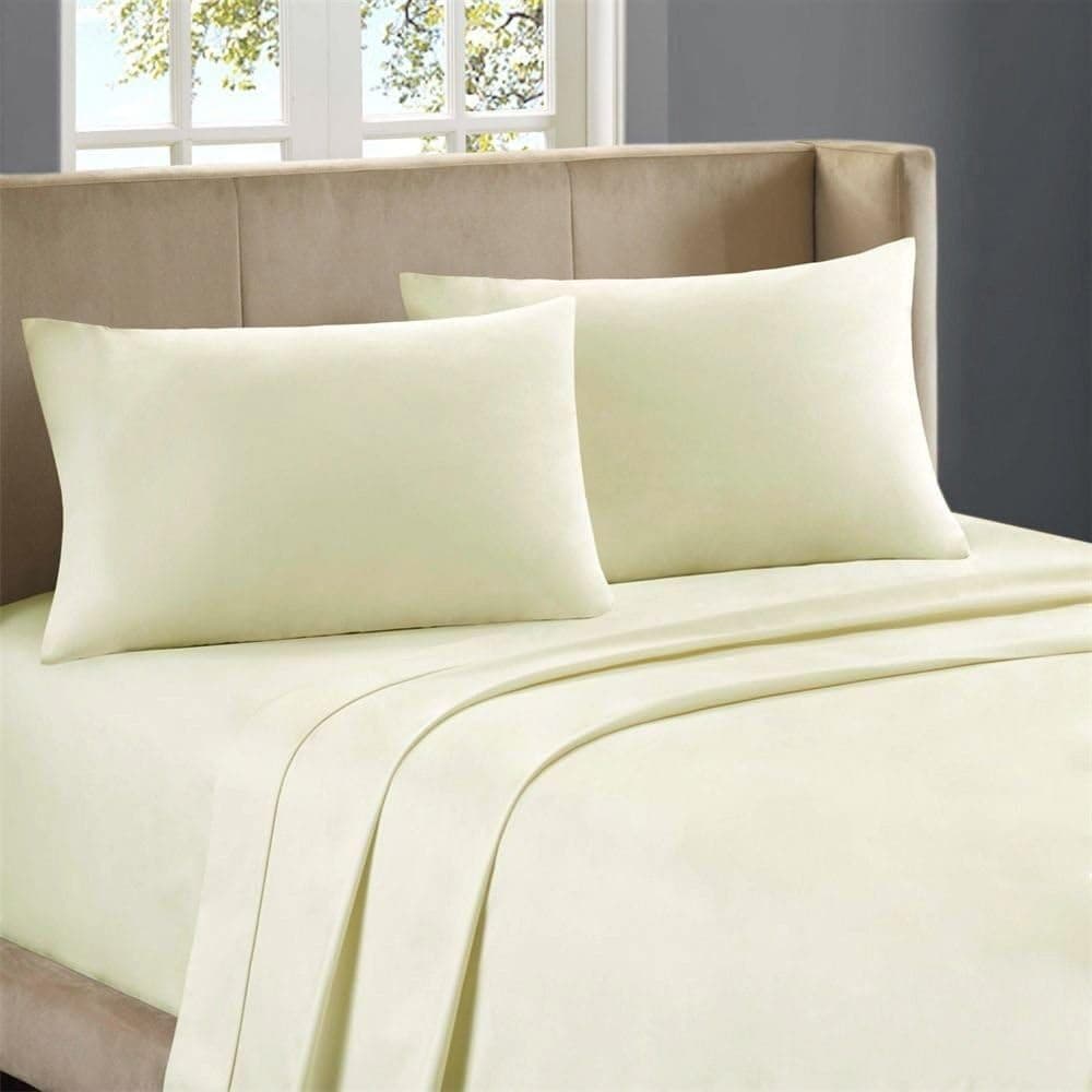 Deserve Bedding Attached Waterbed Sheets 1000 Series 4 Piece Egyptian Cotton Water Bed Sheet Queen Ivory (Flat + Fitted 19'' + 2 Pillowcases) Brushed Breathable Cooling Sheets