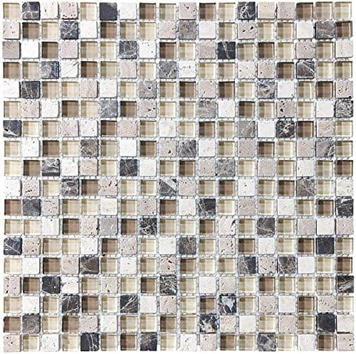 1 Square Foot - Bliss Cappuccino Stone and Glass 5/8 x 5/8 Square Mosaic Tiles - Bathroom Walls/Tub Surround/Kitchen Backsplash