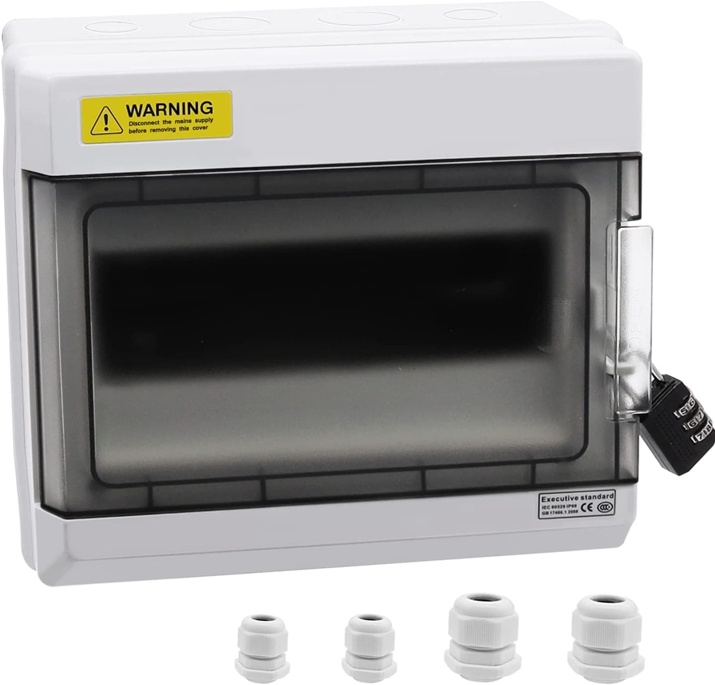 smseace 9 Way Circuit Breaker Box IP66,Distribution Box with DIN Rail and Bus Bars,PC Plastic Clear Cover,for Charging Posts and Indoor Wall Circuit Breaker (9 Way)