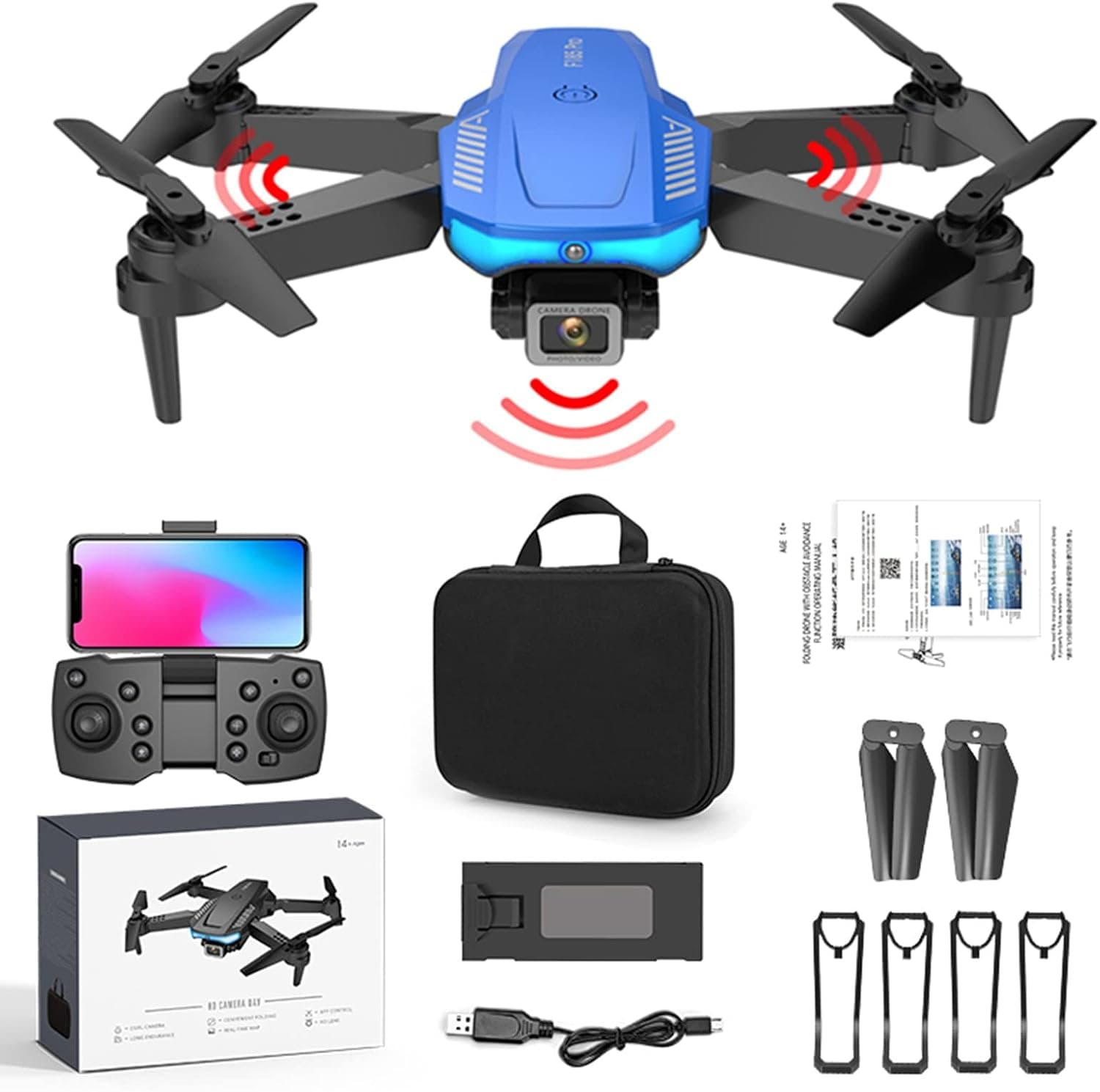 4K HD FPV Camera Drone, Remote Control Toys for Boys & Girls with Altitude Hold Headless Mode One Key Start Speed Adjustment (Blue)