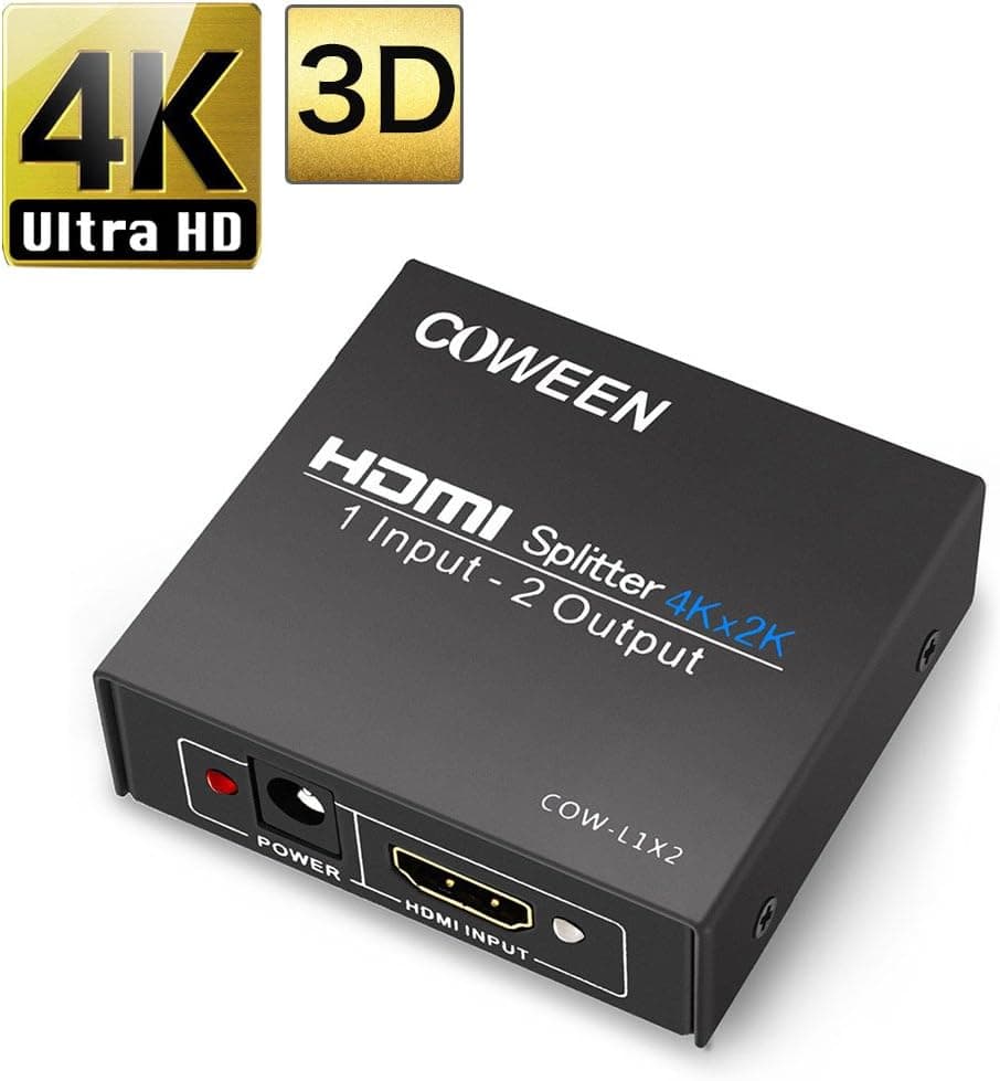 COWEEN 1x2 HDMI Splitter Box 4K2K HDMI 1 In 2 Out with LED Powered HDMI Switch Support 3D HDCP 2.0 for PC TV Monitor Projector HDTV