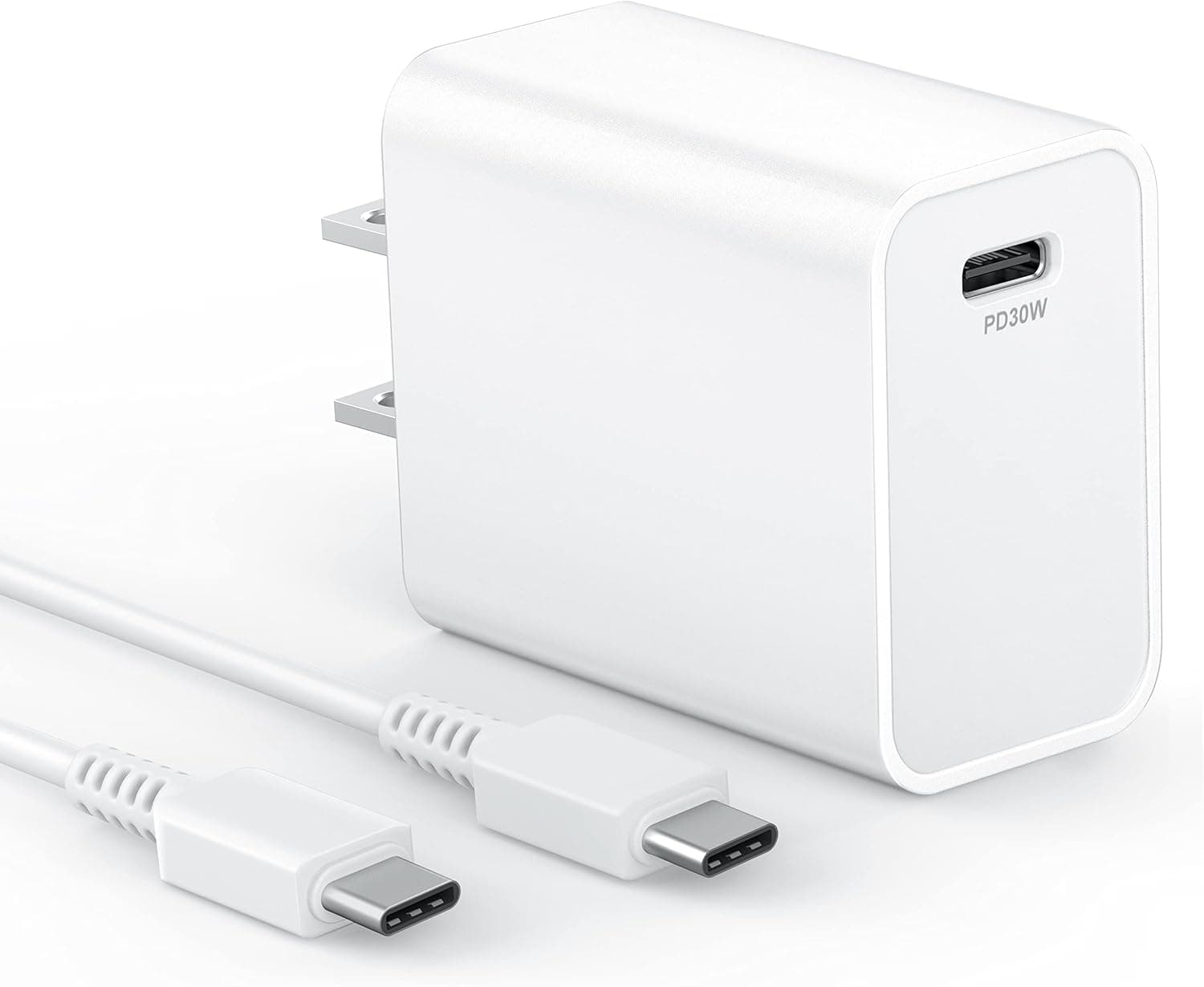 30W USB C Fast Charger, USB-C Power Adapter PD 3.0 GaN Charger for iPad Pro 12.9, 11 inch 2021/2020/2018, New Mini 6, Air 5th/4th, MacBook Air 13 12 inch, Google Pixel 6, 6ft USB C to C Cable(White)