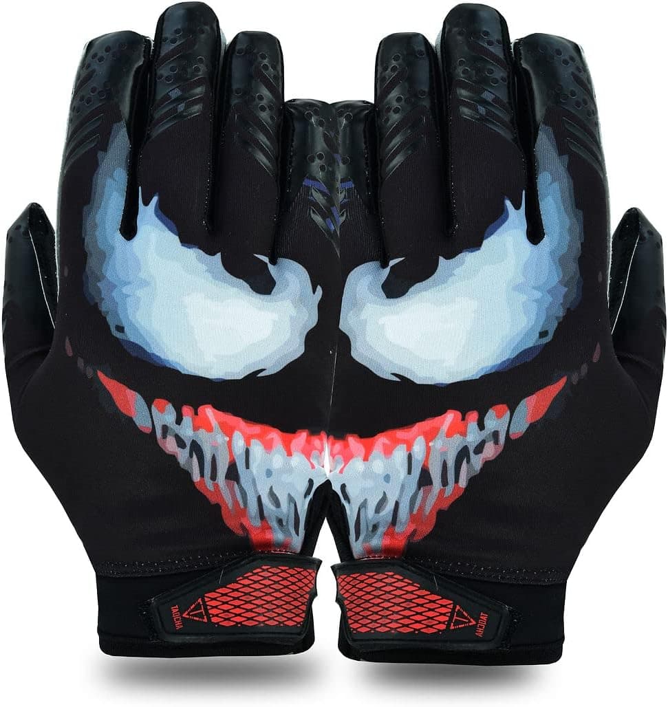 TAQCHA Villian Football Gloves - Tacky Grip Skin Tight Adult Football Gloves - Enhanced Performance Football Gloves Men - Pro Elite Super Sticky Receiver Football Gloves - Adult Sizes