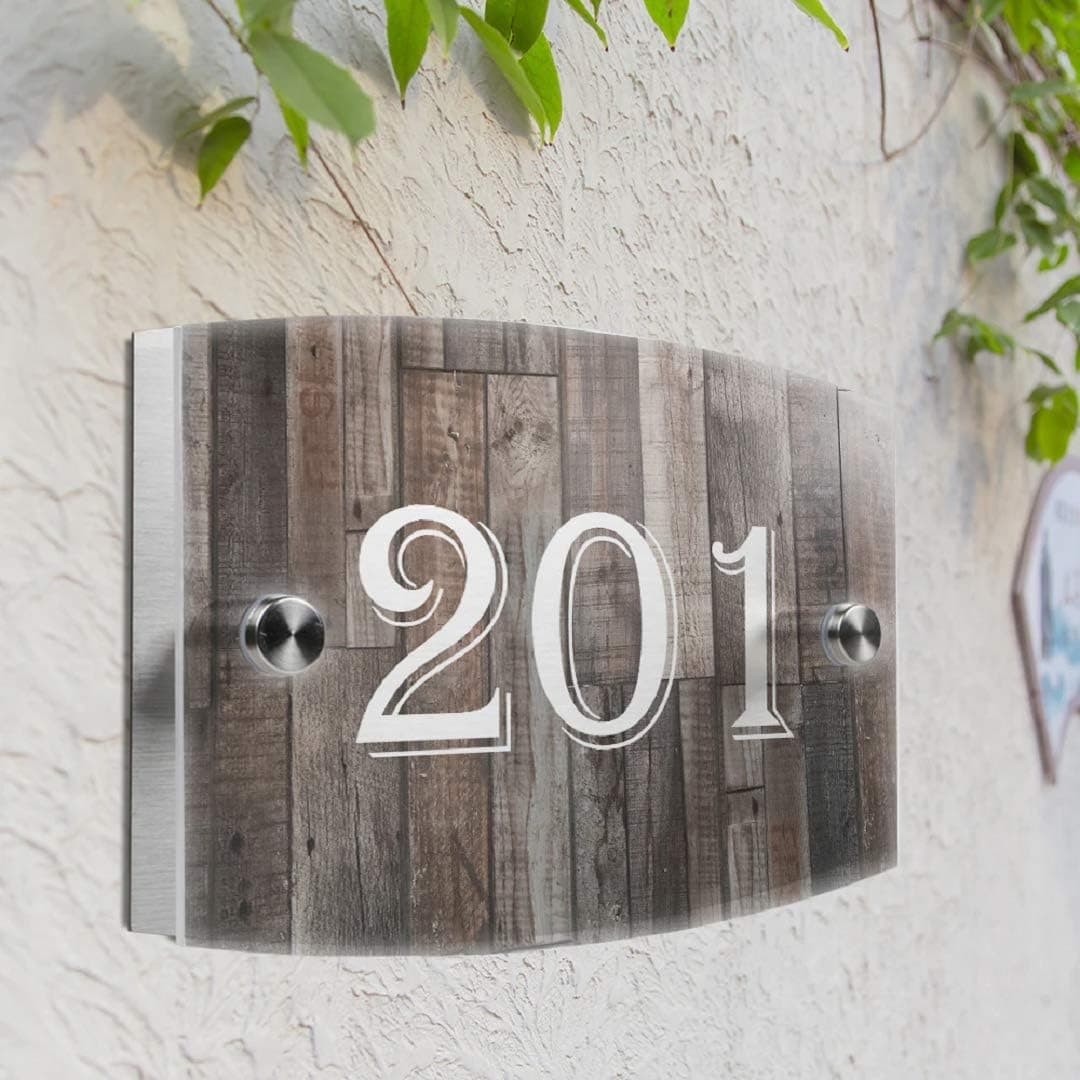 Naina Custom House Number Plaque-Matte Acrylic and Brushed Aluminum- Double Plates Modern Style Size: 8" x 5.5" - Personalized Home signs (Layout 3)