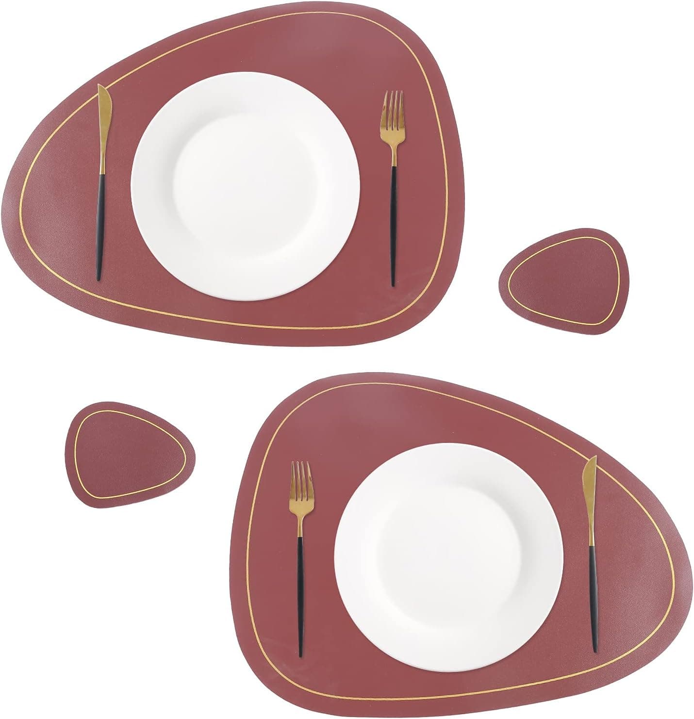 Faraxsan Faux Leather Round Placemats for Dining Table Set of 2 Coasters Heat-Resistant Non-Slip Place Mat Indoor for Kitchen Dinner Dinning Table Washable Waterproof Table Mats for Dining Room Claret
