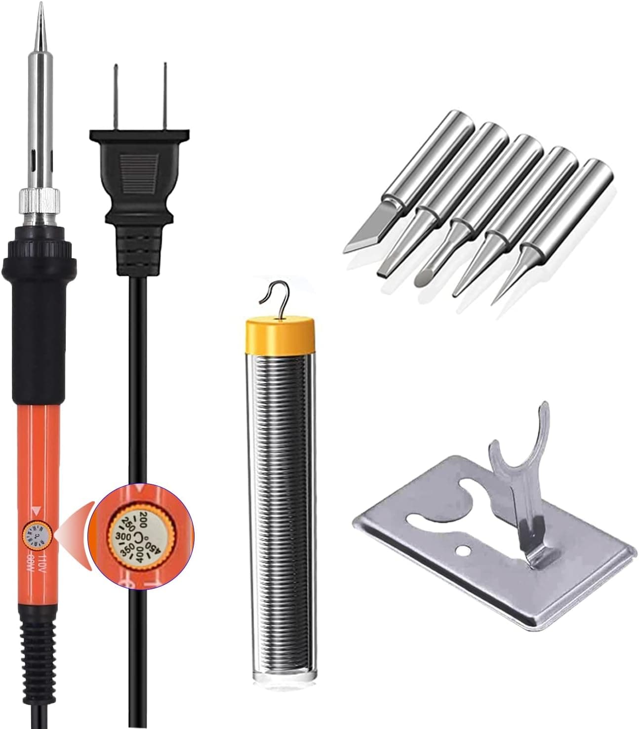 Aipudi Soldering Iron Kit Electric 60W 110V Adjustable Temperature Soldering Gun Welding Tools, Solder Wire Tube/Small stents/5pcs Replacement Tips