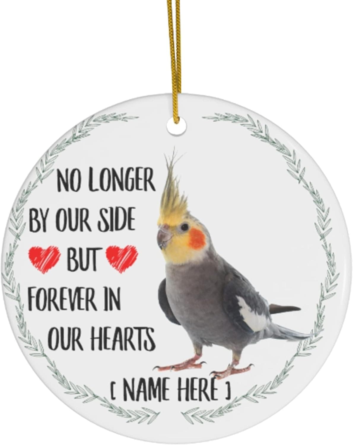 Personalized Name Cockatiel Grey No Longer by Our Side Forever in Our Heart Gifts 2023 Christmas Tree Ornaments Circle