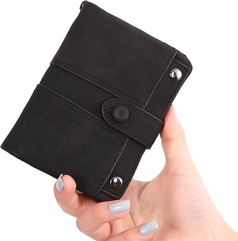 IFUNLE Womens Soft Leather Short Wallet Card Holder Change Cash Organized Large Capacity Zipper Buckle Travel Coin Purse with Detachable Wrist Strap (Black #2)