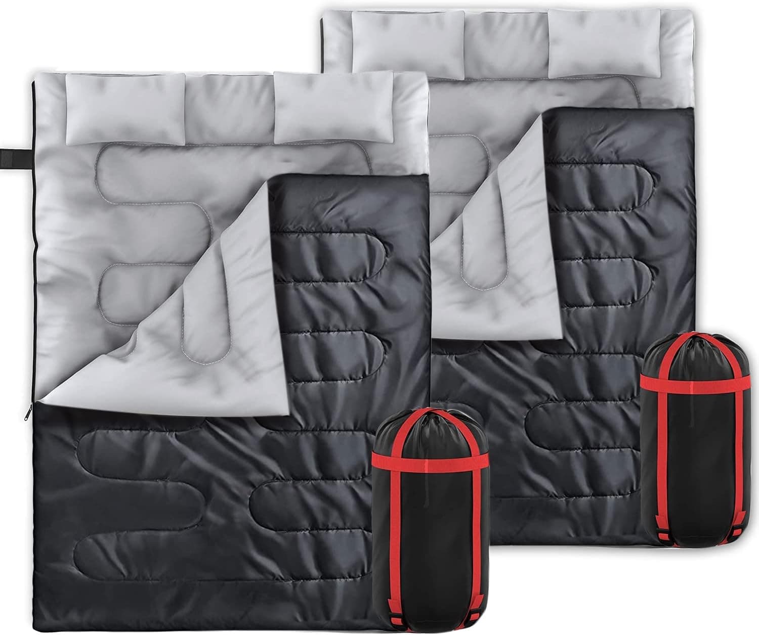 Zone Tech Double Camping Sleeping Bag with 2 Pillows – 3-4 Season Lightweight Waterproof Warm & Cool Weather Adult & Kids Sleeping Bag Converts into 2 Single -Camping, Hiking, & Outdoors