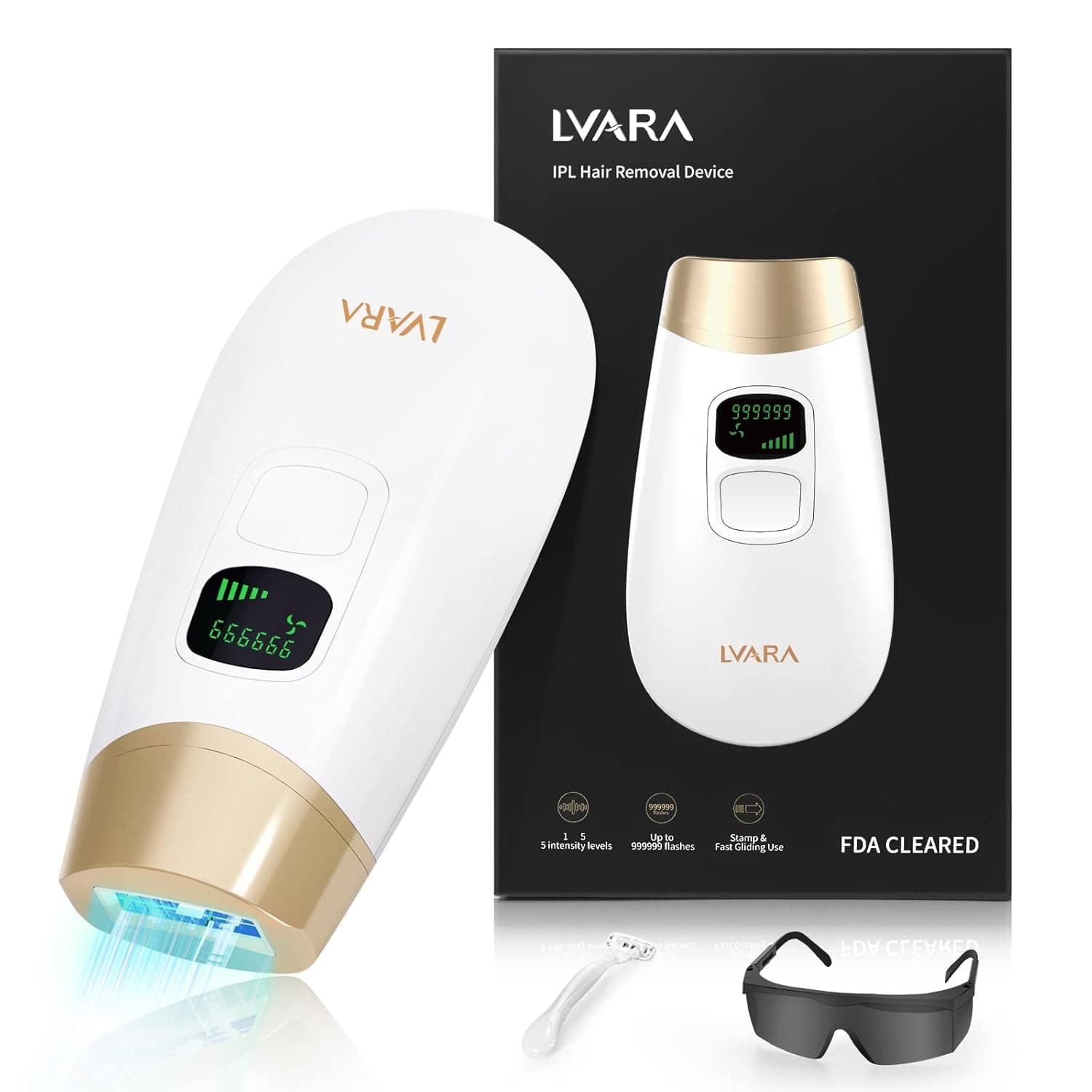 IPL Hair Removal - LVARA Permanent Laser Hair Removal Device for Women Men - FDA Cleared - Painless At Home Hair Remover, 999,999 Flashes for Facial Bikini Legs Armpits