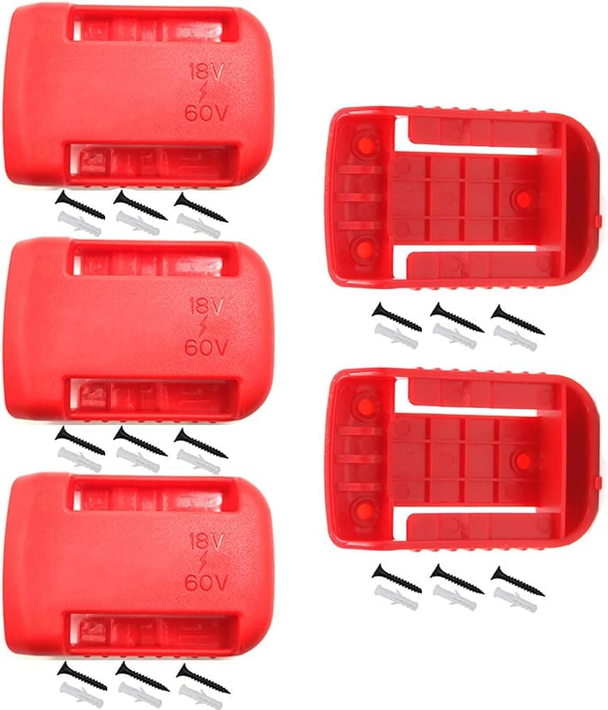 5 Packs Stealth Battery Mounts Hanger Holder for DeWalt 20V 18V 54V 60V Tool Battery Drill, Battery Cover/ Protector Wall Mount Storage Shelf Rack for Dewalt Battery - No Battery (Red)