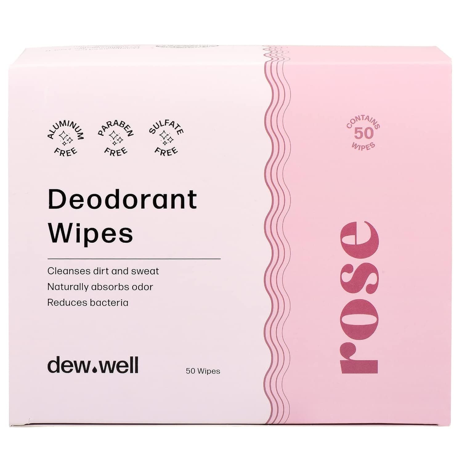 Dew Well - Refresh Deodorant Wipes - A Fresh Start When You’re On the Go - Aluminum, Paraben, and Sulfate Free - Rose Scent - 50 Individually Wrapped Wipes