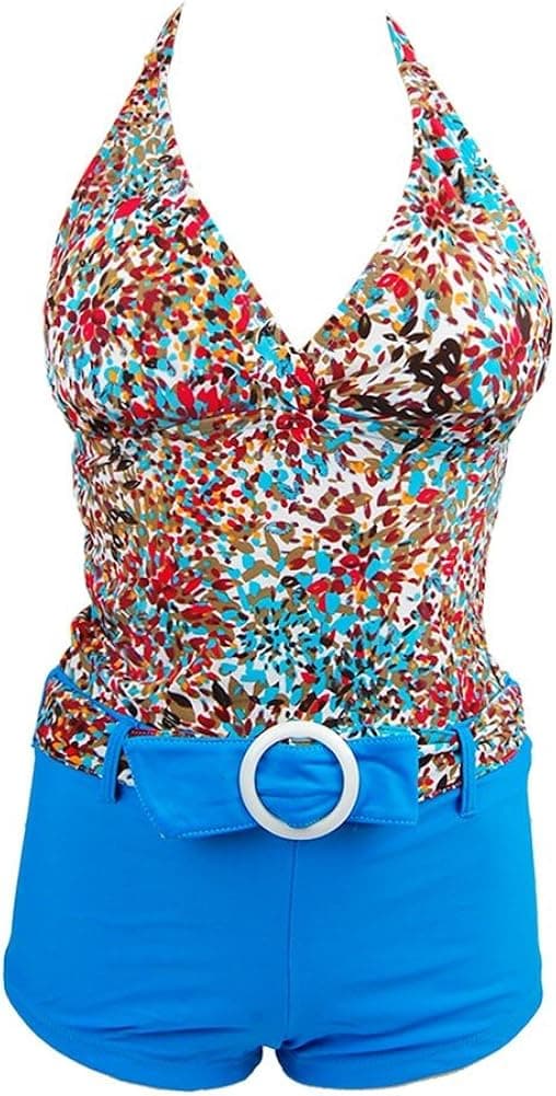 Patterned Halter Tankini & Boy Short Set