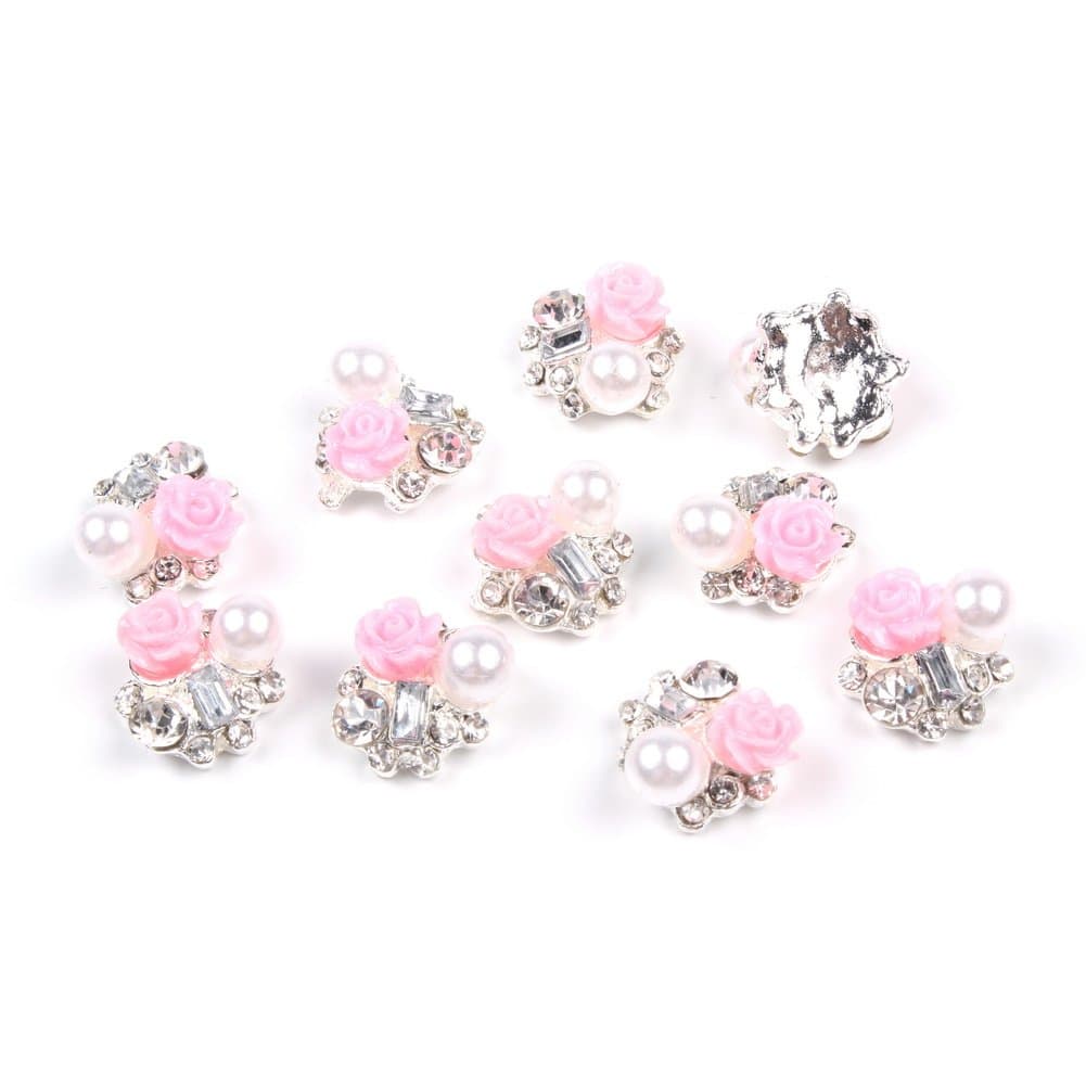 So Beauty 10 Pieces 3D Nail Art with Rhinestone and Artificial Pearl Slices Glitters DIY Decorations