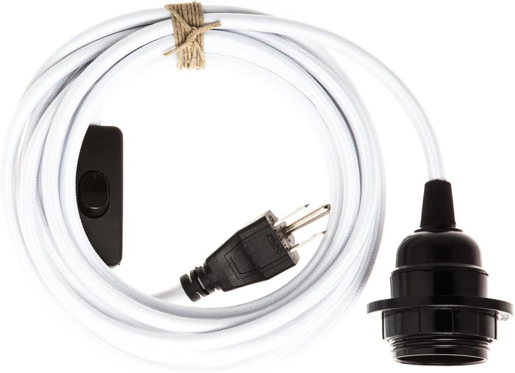 Color Cord Company Swag Light - Hanging Pendant Light Cord Kit Choose from 30+ Colors - White