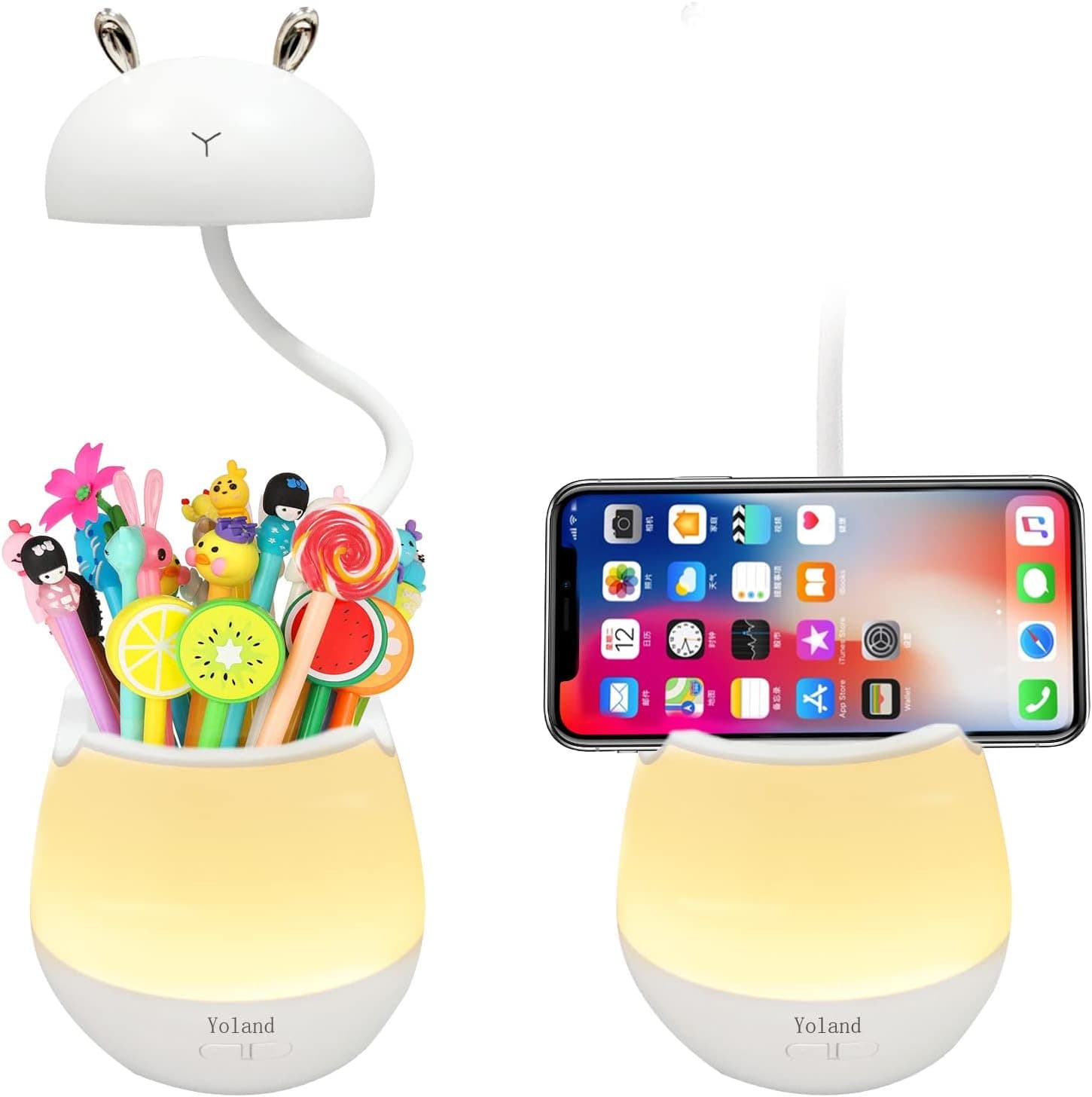 Yoland Desk Lamp for Home Office, Rechargeable White Small Desk Light for Bedroom, Desk Lamp with Pen Holder College Dorm Room Essentials for Studying and Reading
