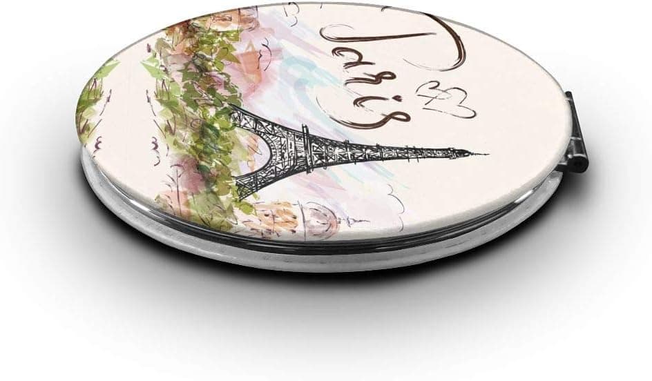 Compact Makeup Mirror - The Famous Paris Eiffel Tower Folding Mini Pocket Portable Hand Mirror Double-Sided for Purses and Travel with 2 X 1x Magnification for Woman Mother Kids Great Gift