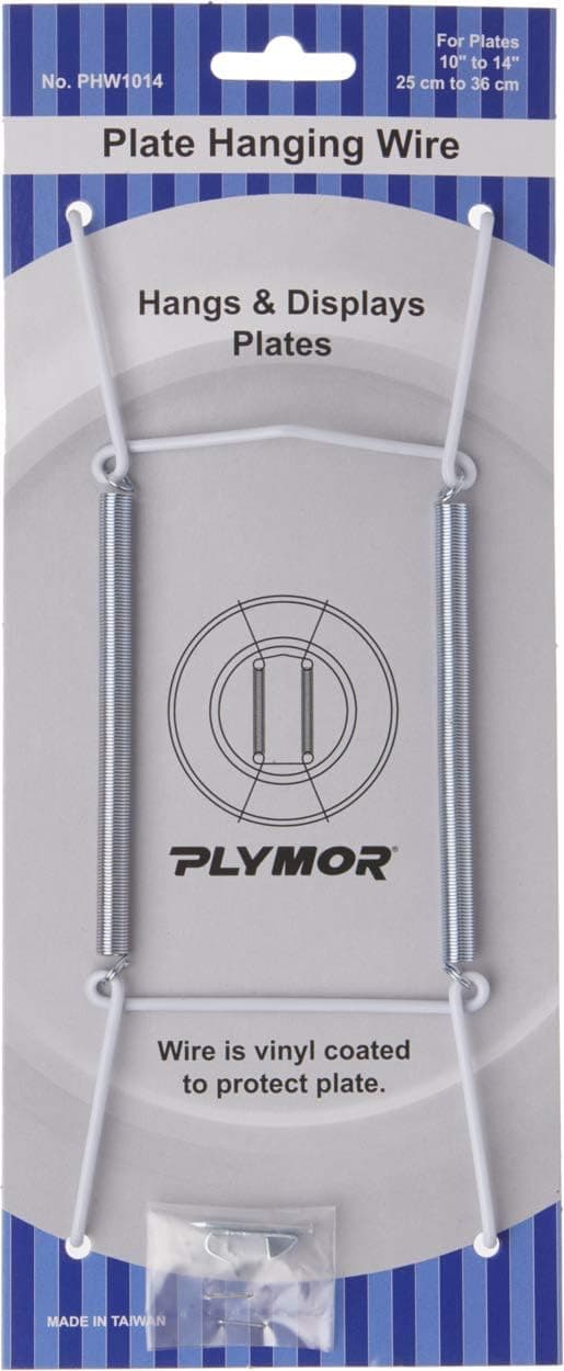 Plymor White Vinyl Finish Wall Mountable Plate Hanger, 8" H x 3" W x 0.5" D (For Plates 10" - 14")