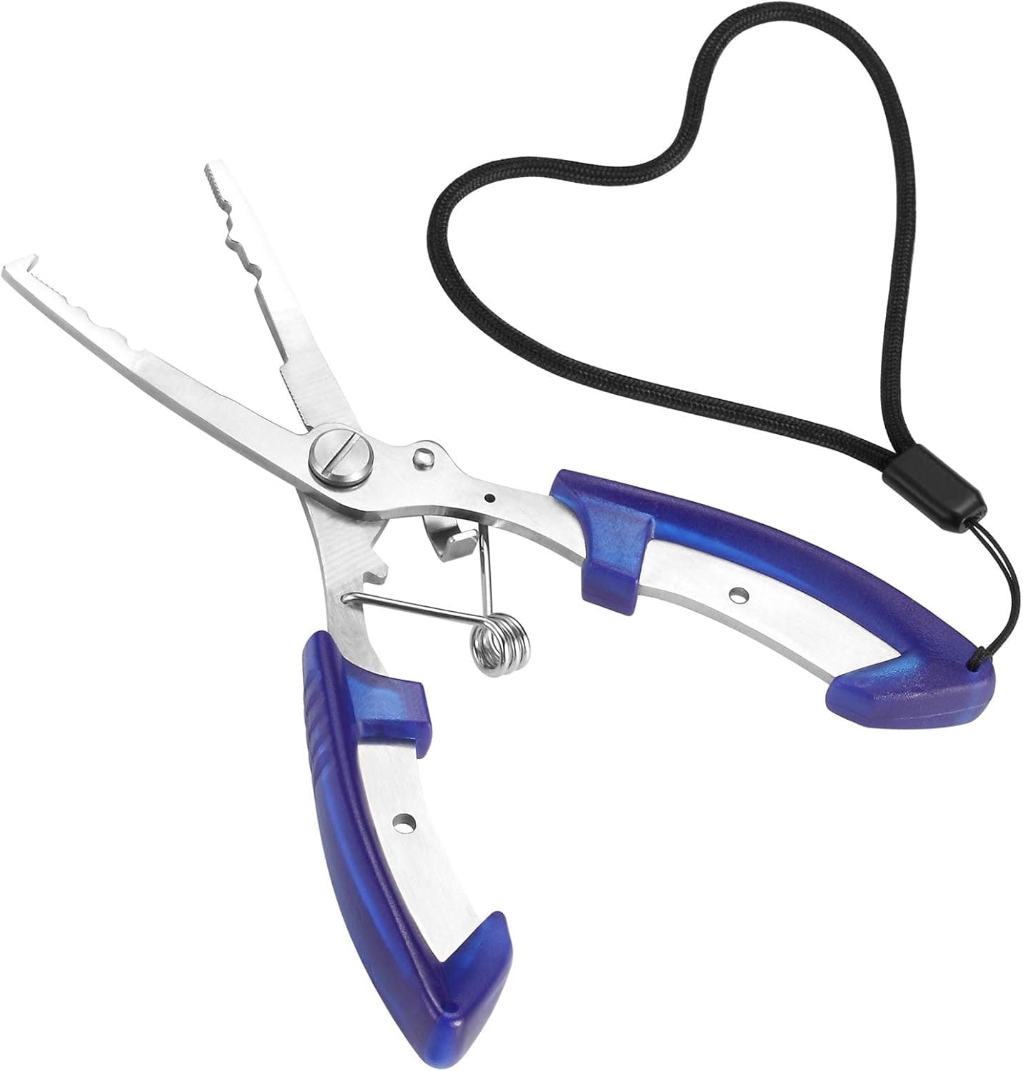 Oligi Stainless Steel Fishing Pliers, Braid Cutters Split Ring Pliers Hook Remover Fish Holder with Lanyard, Rubber Handle Saltwater Resistant Fishing Gear