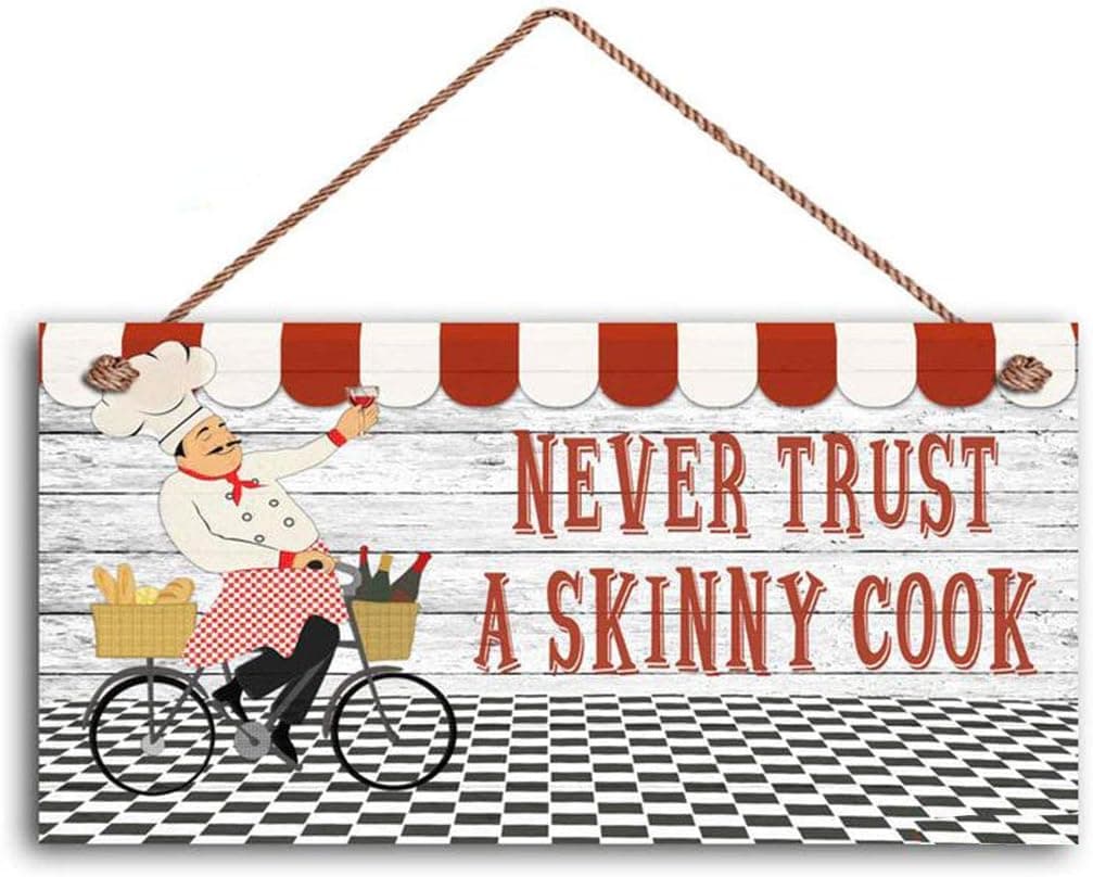 ROONASN Never Trust A Skinny Cook Sign, Fat Chef Sign, WC Best Chef, French Chef Cafe Sign, 6" x 12" Sign, Bistro Style(W4054)