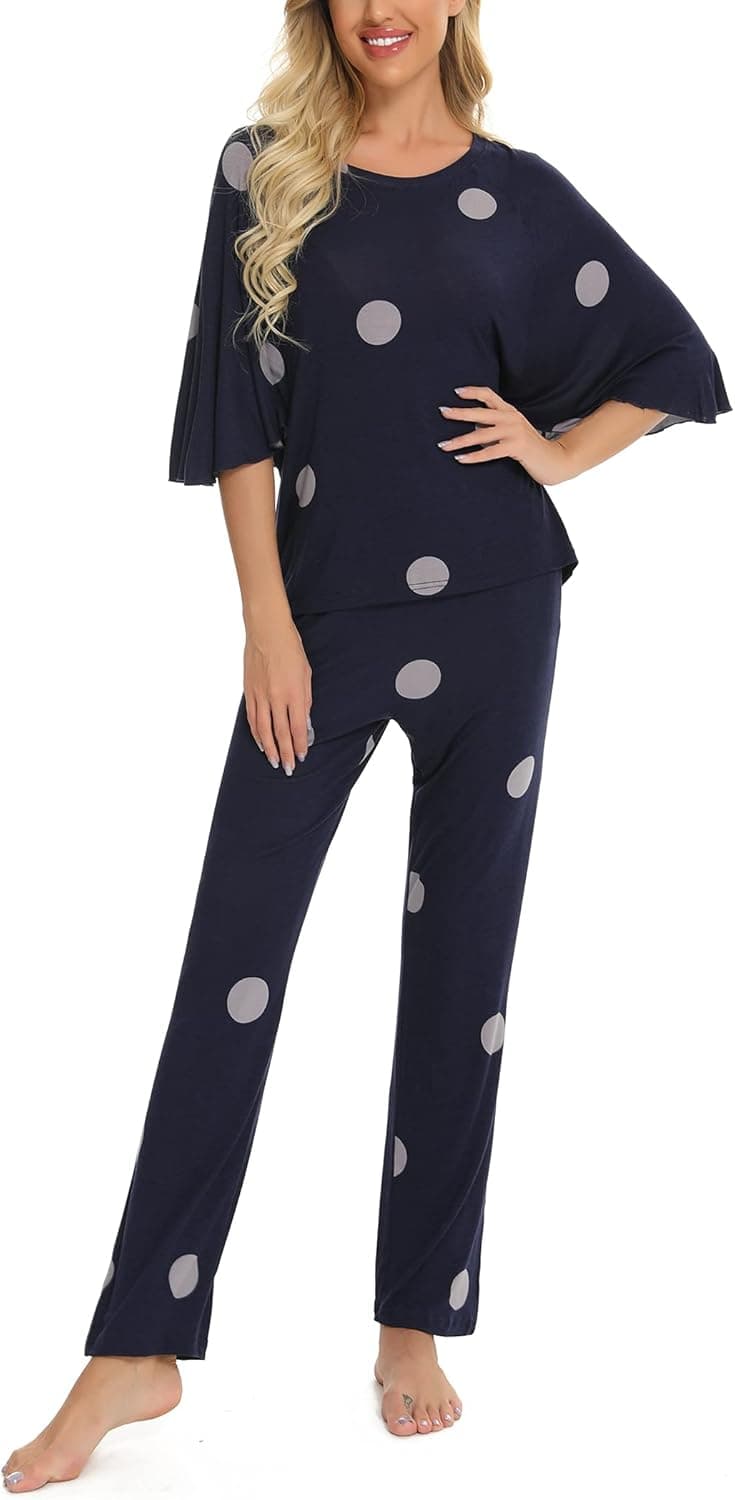 YYA Women's Pajama Set Short Sleeve Top with Long Pants sleepwear Sets Comfy Pjs S-XXL