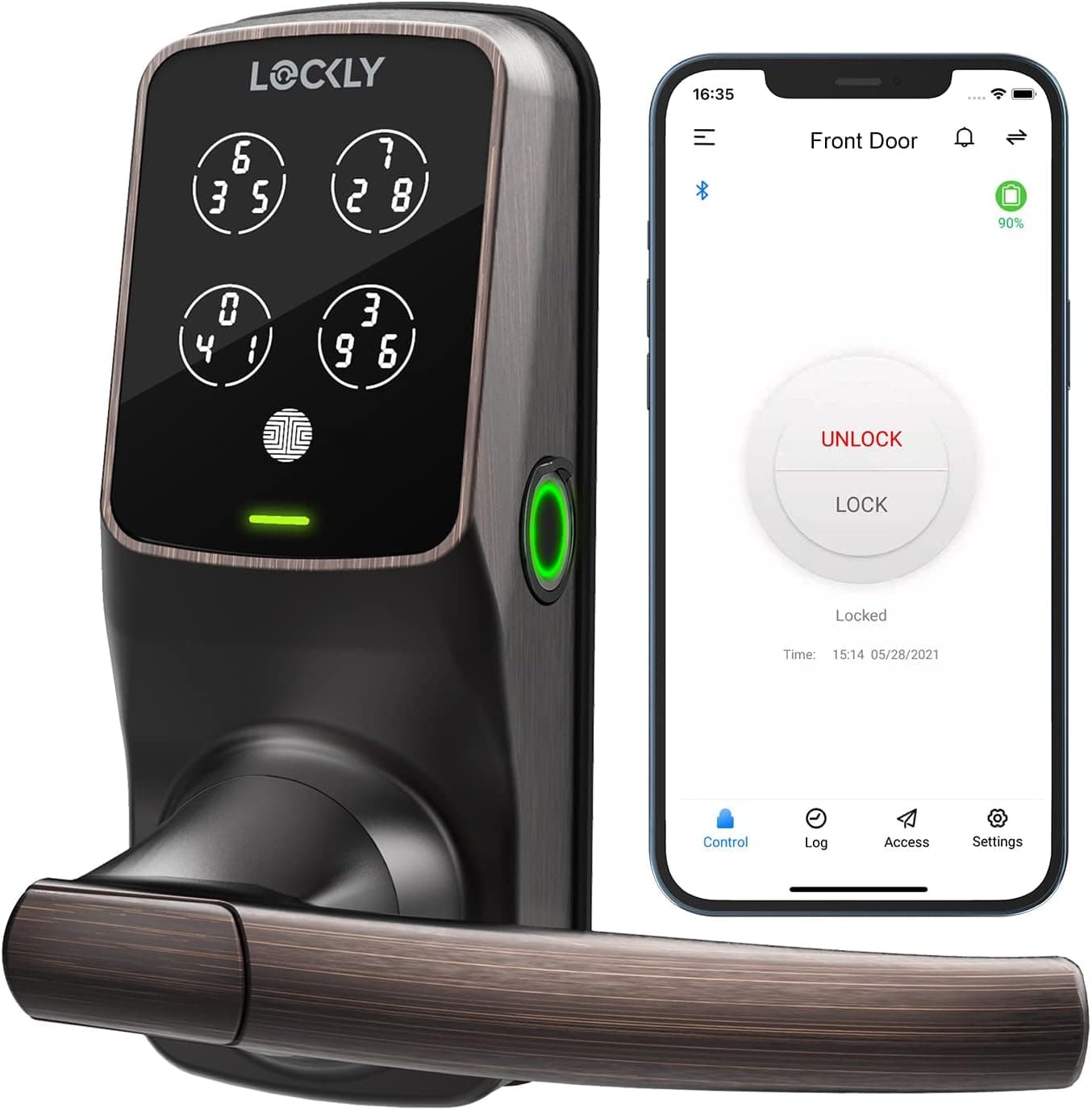 Lockly Secure Plus, Bluetooth Smart Lock, Keyless Entry Door Lock, PIN Genie® Keypad, 3D Biometric Fingerprint Sensor, Auto Lock - Venetian Bronze (PGD628FVB) - Latch Edition