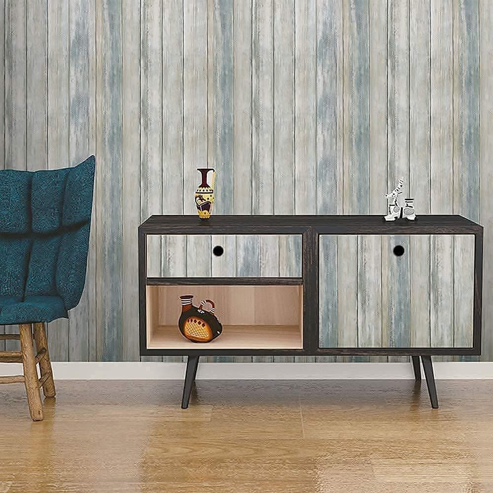 LXCREAT Peel and Stick Wallpaper Blue Wood Wallpaper Self-Adhesive Removable 11.8 in X 78.7 in Easy to Clean and Install for Bedroom Office Table Countertop Decoration Renovate and Protect Furniture