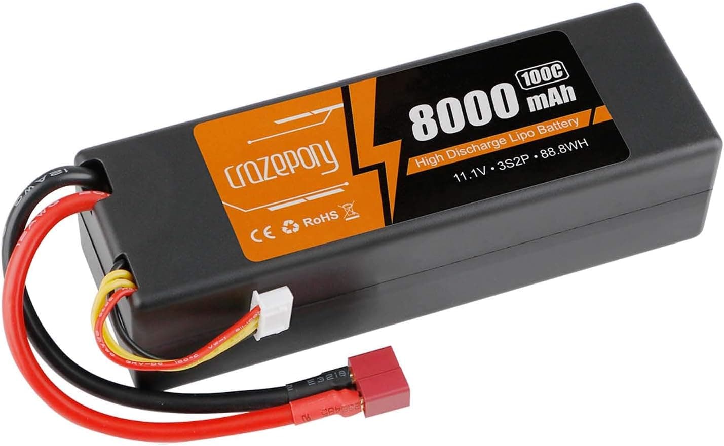 Makerfire Crazepony 8000mAh 11.1V 100C 3S Lipo Battery Hardcase with Dean T Plug for 1/10 1/8 Scale RC Car Model Traxxas Slash Buggy Rustler Bandit Stampede E-Maxx E-Revo Summit Team Associated