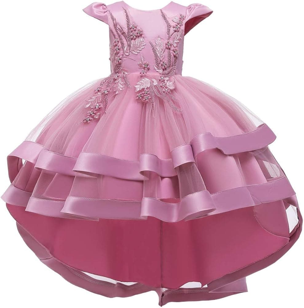 HIHCBF Little Big Girls Flower High Low Tulle Dress Princess Wedding Pageant Birthday Party Formal Evening Dance Ball Gown