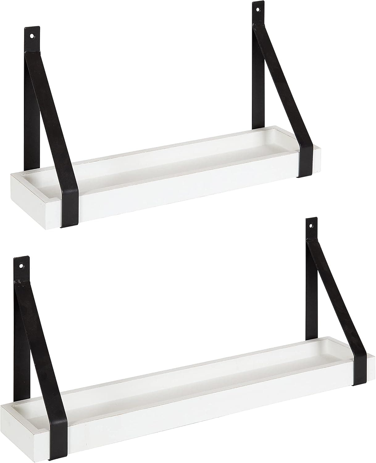 Kate and Laurel Sudbury Farmhouse Wall Shelf, Set of 2, White and Black, Decorative Modern Shelves with Coastal Finish