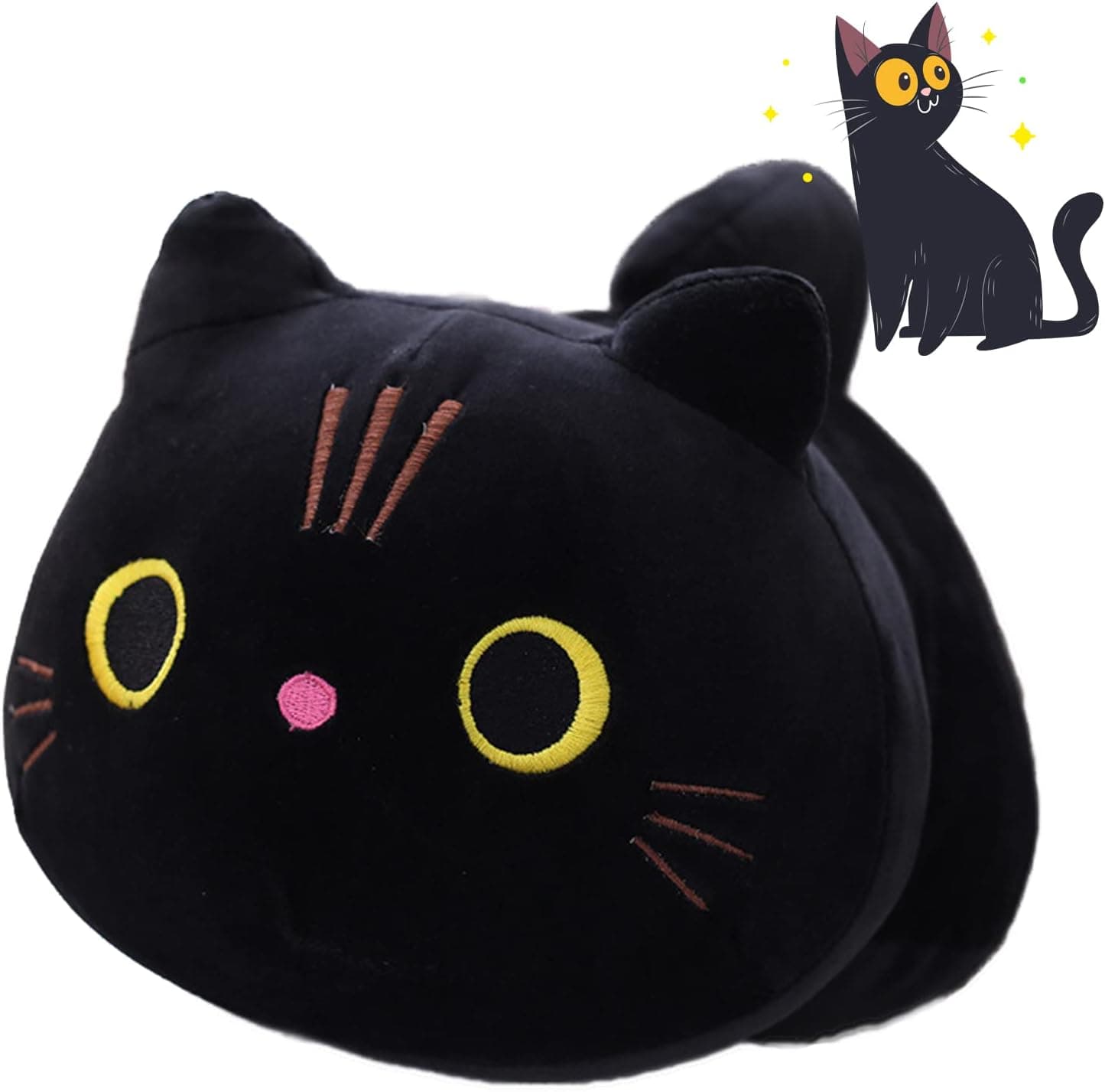 Handytoolinc Black Cat Pillow Plush Toy Soft Fat Cat Stuffed Animal Plush Pillow Home Decor Cute Cat Pillow for Children Girls Boys Girlfriend Gift ((19.6inch/50cm, Black Cat)