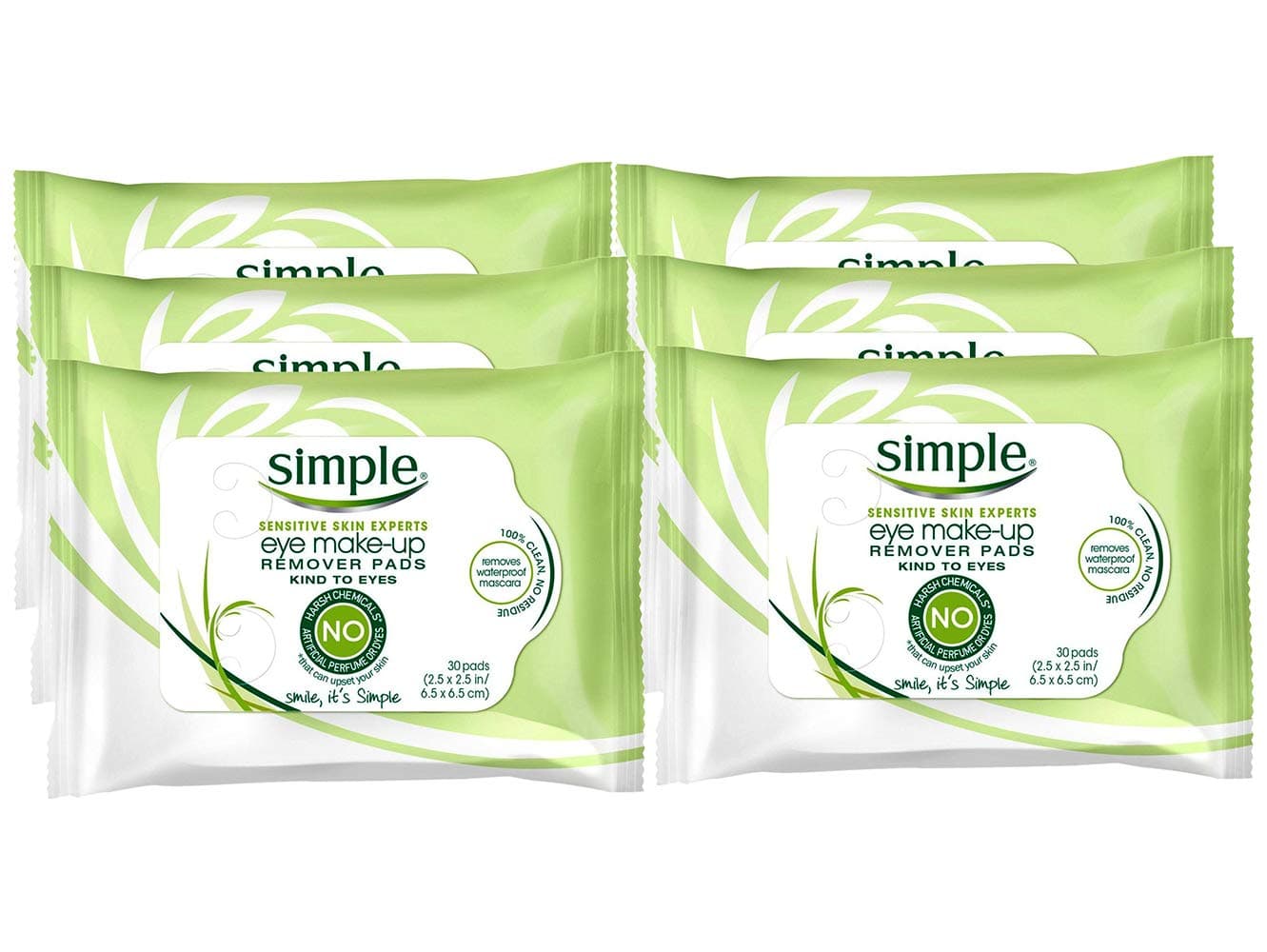 Simple Sensitive Skin Kind To Eyes Make-Up Remover Pads, 30 Count (Pack of 6)