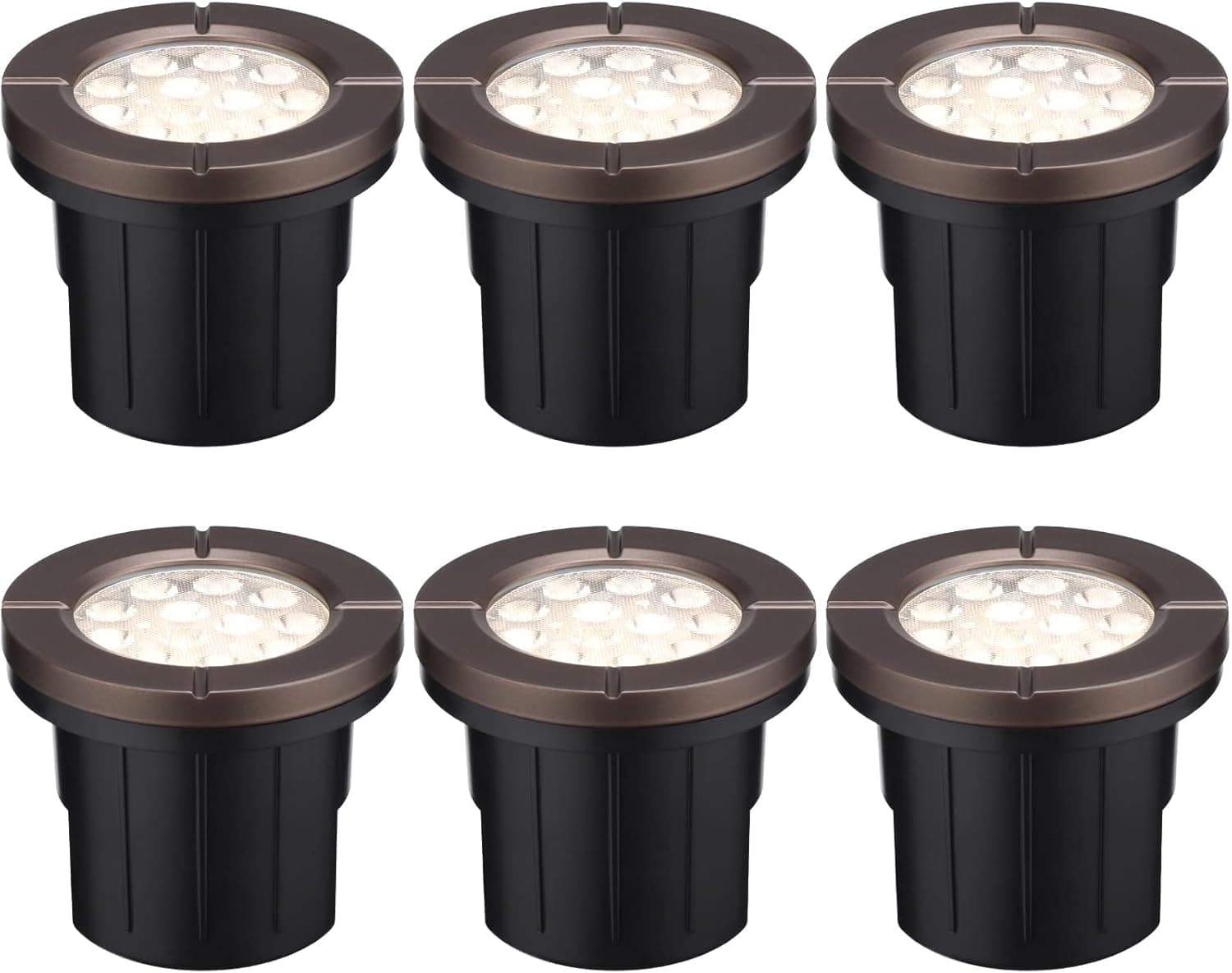 LEONLITE 6W Well Lights Landscape LED In Ground Outdoor, Low Voltage 12-24V AC/DC, IP67 Waterproof Aluminum in-Grade Up Lighting for Trees, CRI 90 3000K, Oil Rubbed Bronze, Pack of 6