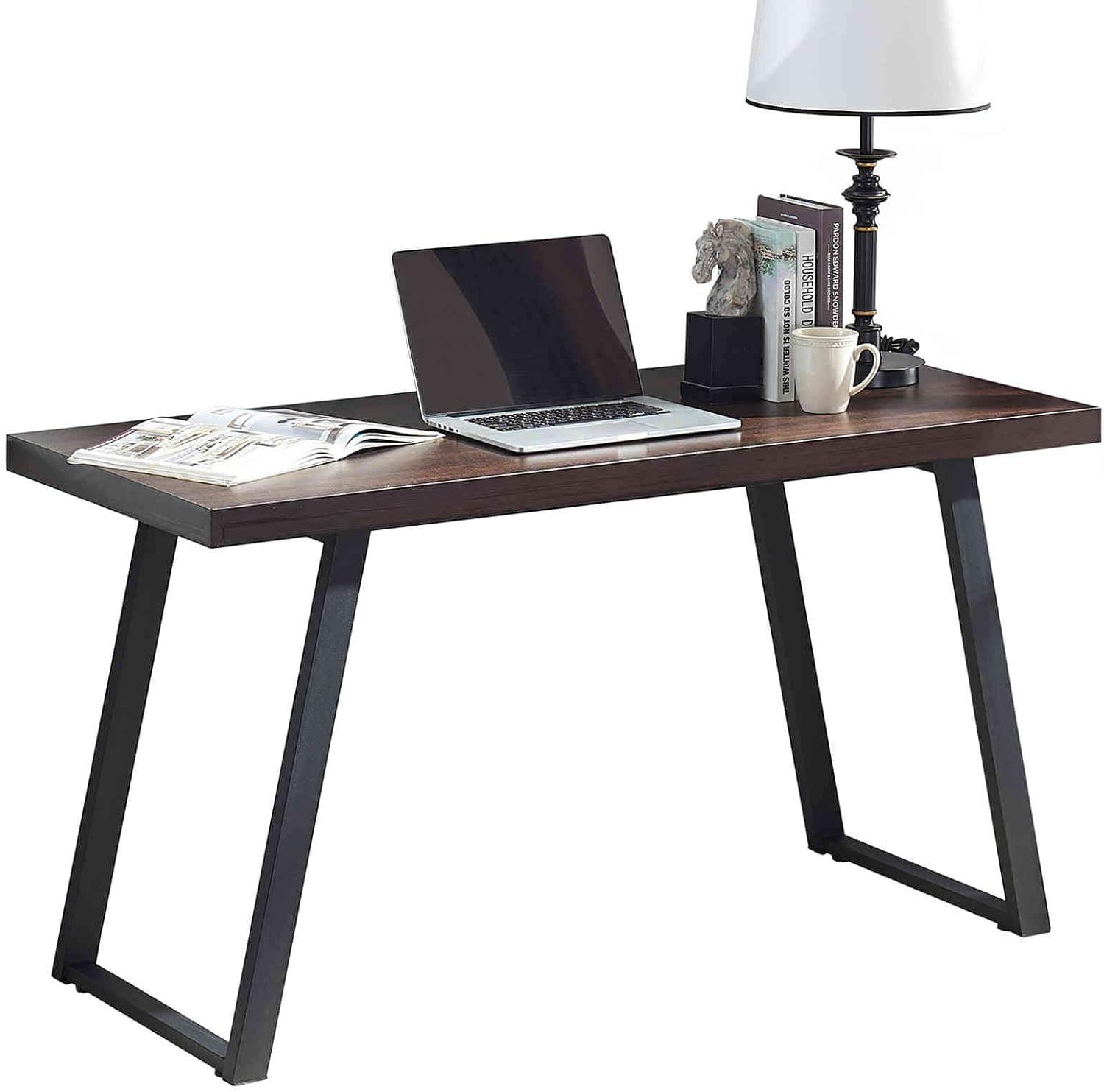 GRELO HOME Rustic Computer Desk,55 Inch Writing Desk for Home Office,Industrial Wood and Metal Study Table, Espresso