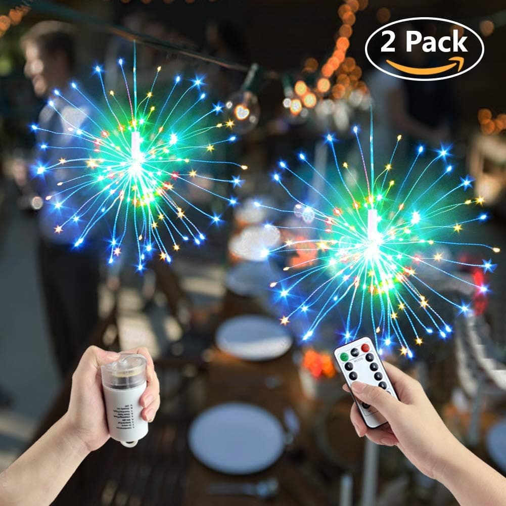 Hanging Starburst Fairy Twinkle String Lights, 120 LED Dimmable Lights, Twinkle Starburst Lights, Waterproof Battery Operated with Remote Control for Home, Patio, Parties, Wedding,Bar Decor,2 Pack